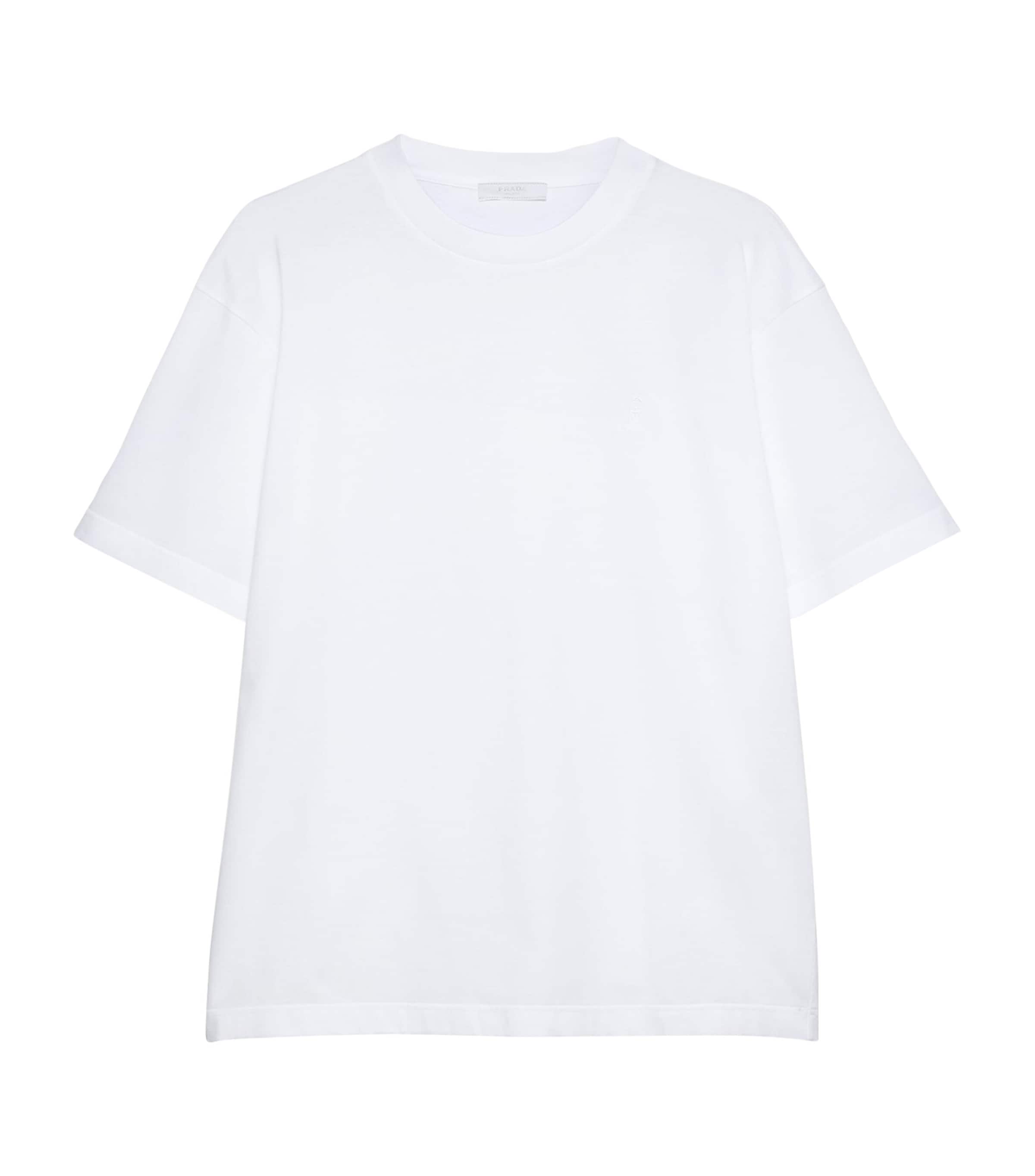 Prada Mens Cotton Crest Logo T-Shirt White