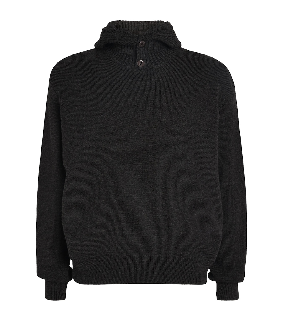 Wool-Blend Button-Hood Sweater