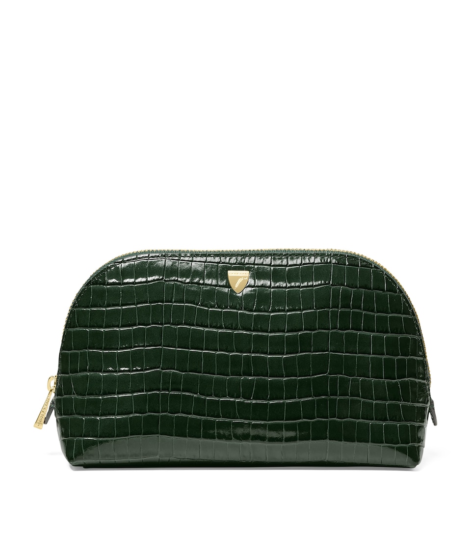 Small Leather Croc-Embossed Cosmetic Case