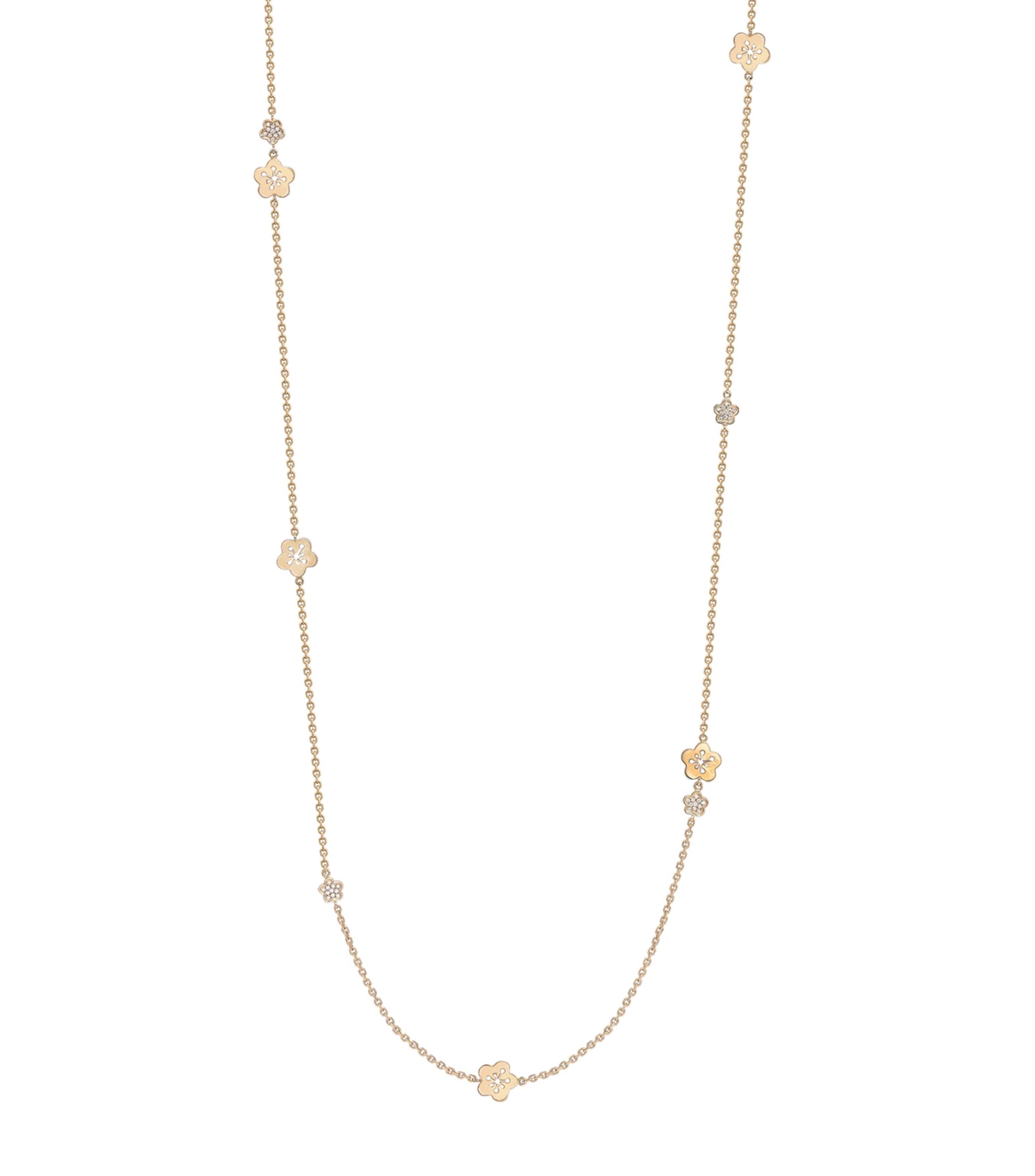 Boodles Rose Gold and Diamond Long Blossom Charm Necklace Rose Gold