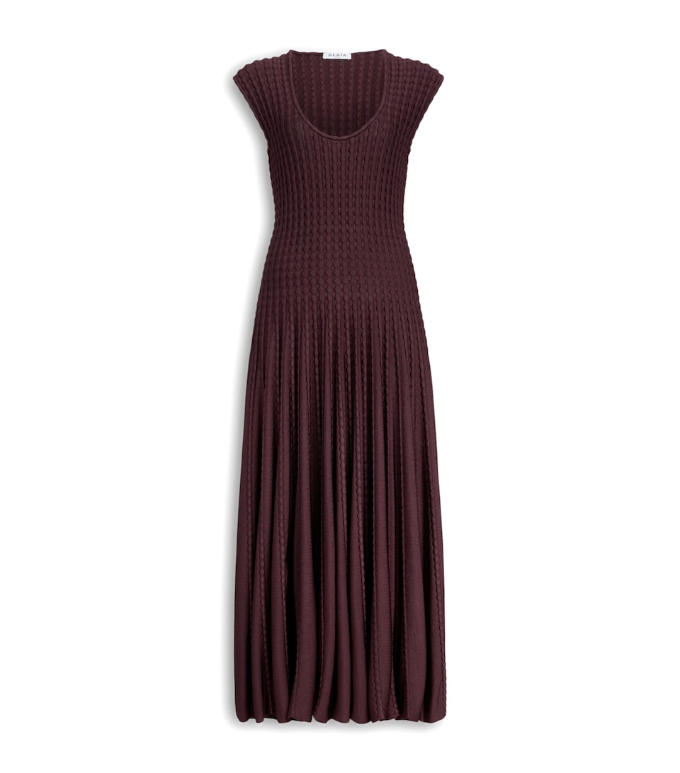 Alaïa Womens Pleated Midi Dress Bordeaux
