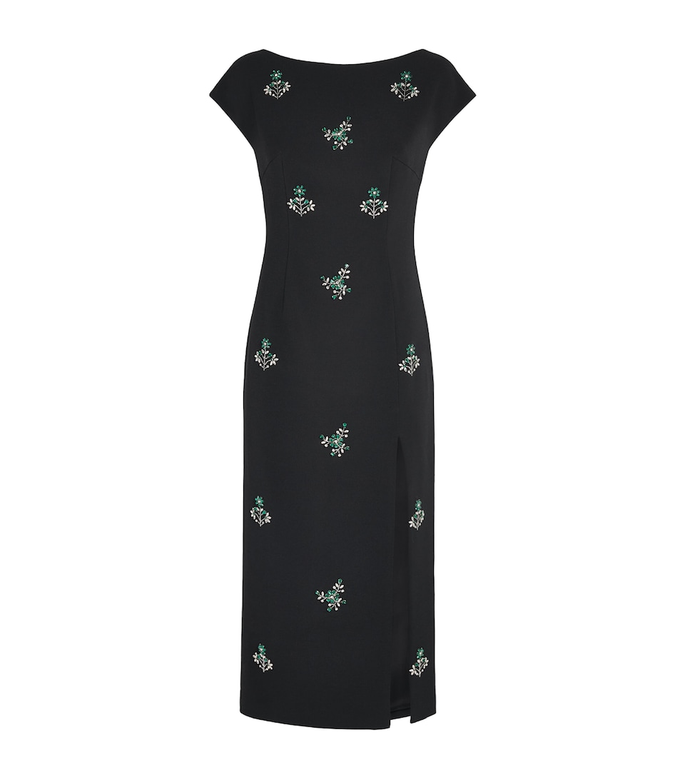 Huishan Zhang Womens Crepe Embellished Evelyn Midi Dress Black