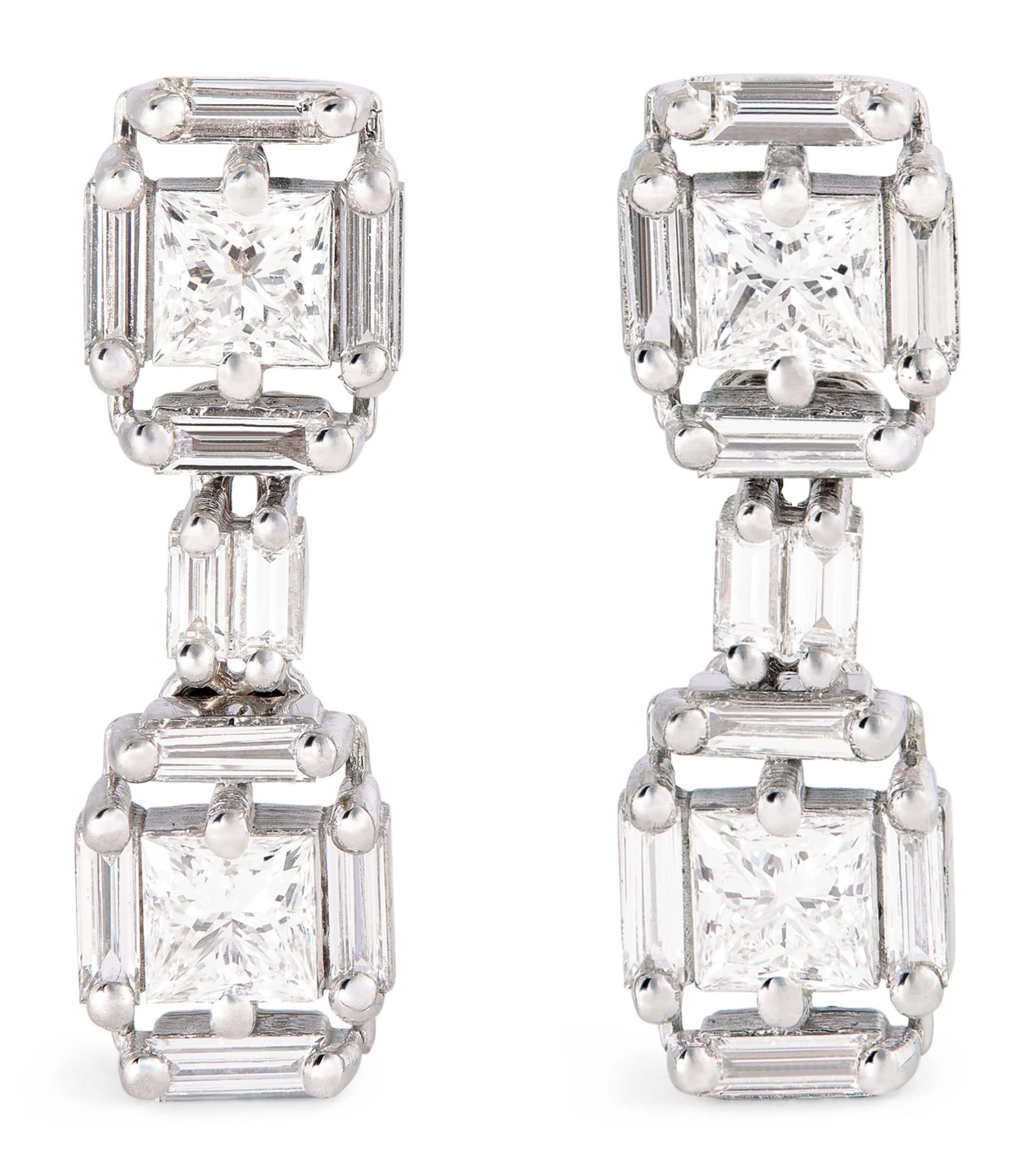 White Gold and White Diamond Princess Drop Earrings