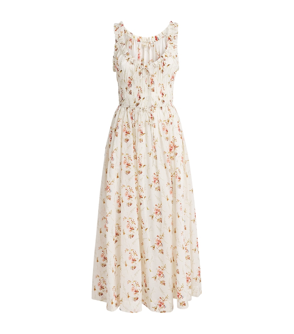 DÔEN Womens Organic Cotton Emmaretta Midi Dress Blanc Prairie Rose