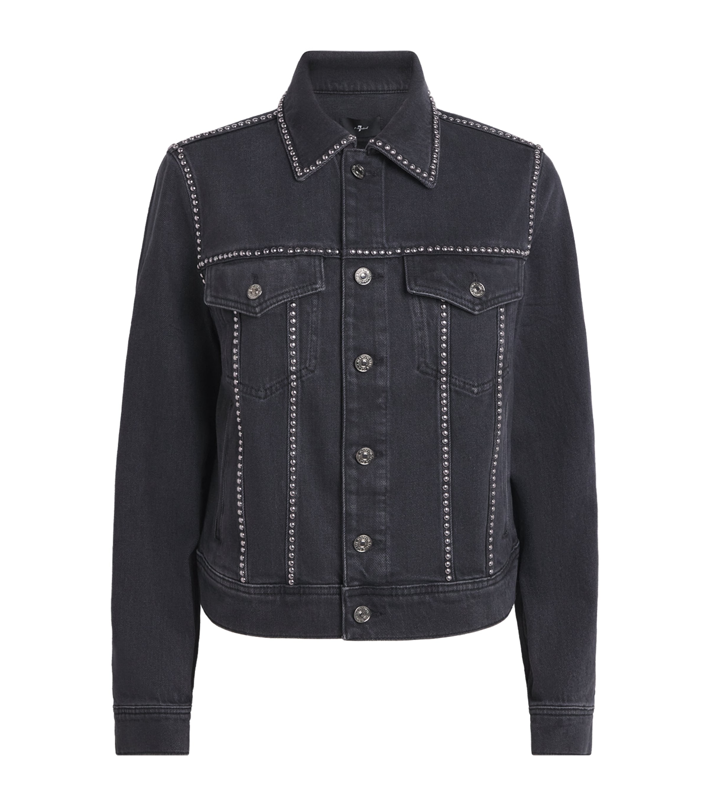 7 For All Mankind Womens Studded Denim Jacket Nocturne