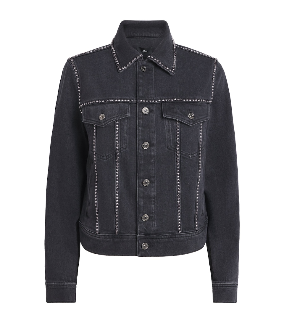 7 For All Mankind Womens Studded Denim Jacket Nocturne