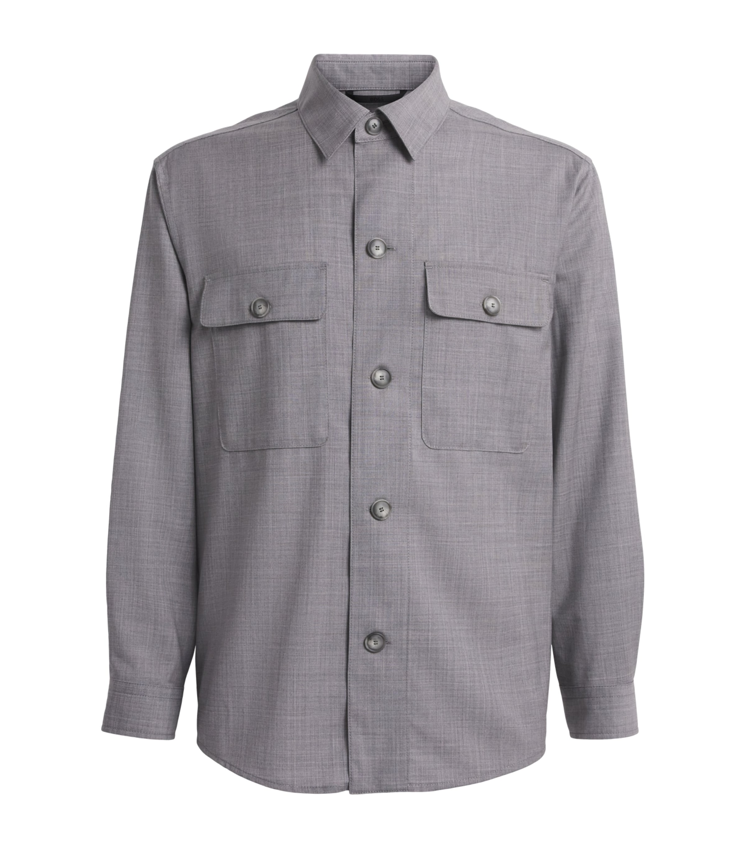 BOSS Mens Linen-Blend Overshirt Open Grey
