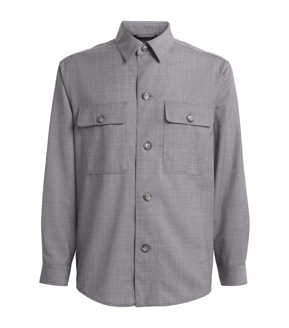 BOSS Mens Linen-Blend Overshirt Open Grey