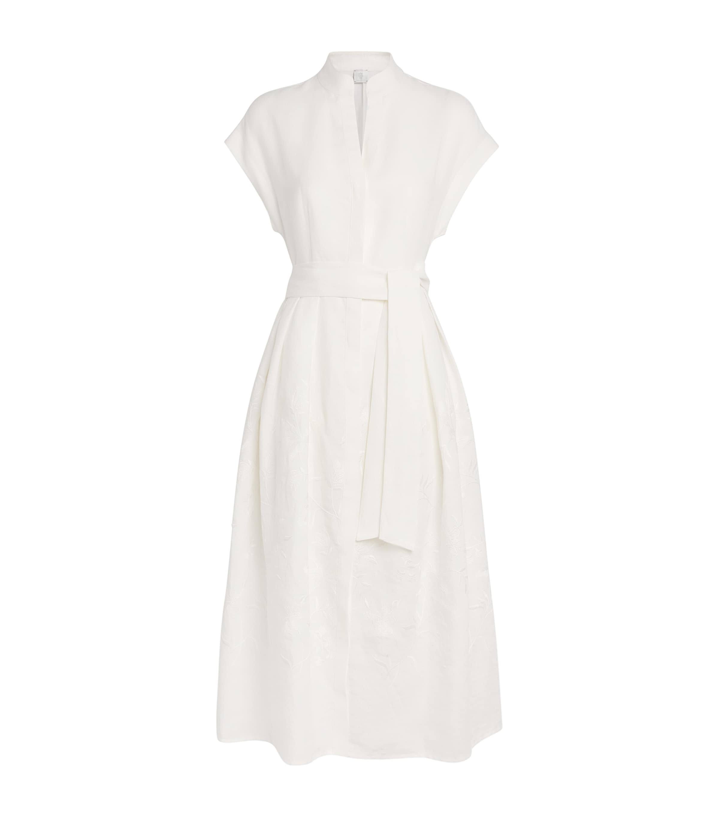Eleventy Womens Linen Embroidered Midi Shirt Dress Bianco