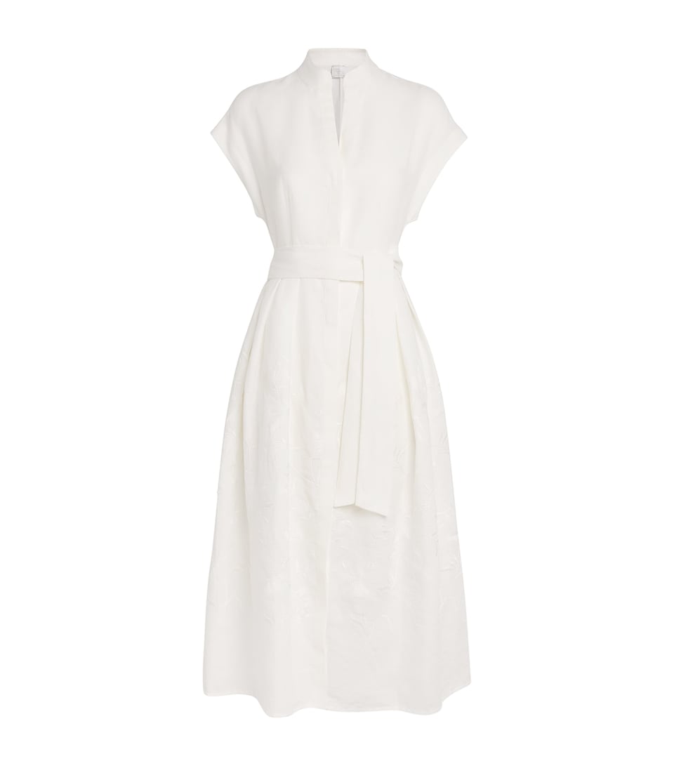 Eleventy Womens Linen Embroidered Midi Shirt Dress Bianco