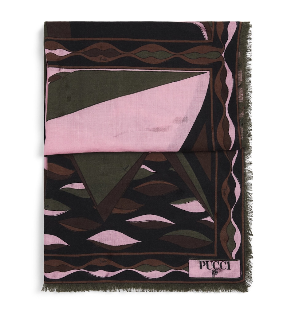 PUCCI Wool-Silk Dune Print Pashmina Khaki Pink