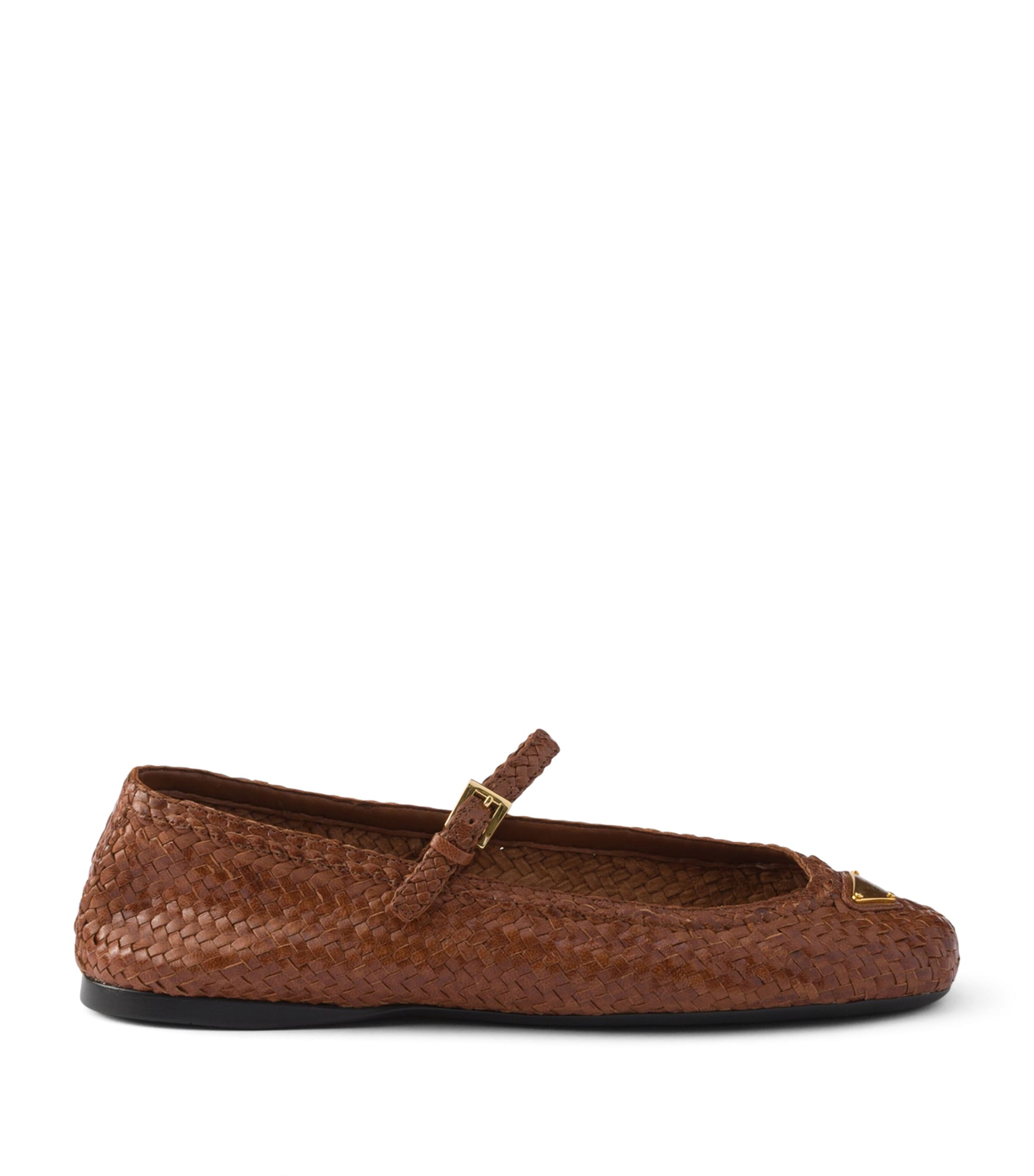 Prada Woven Leather Ballet Flats Brown