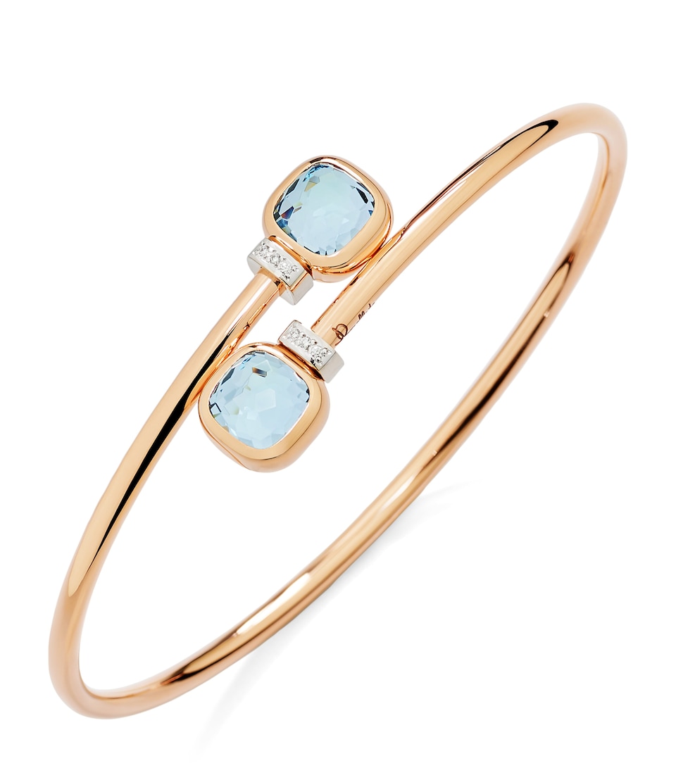 Pomellato Mixed Gold, Blue Topaz and Diamond Nudo Bangle