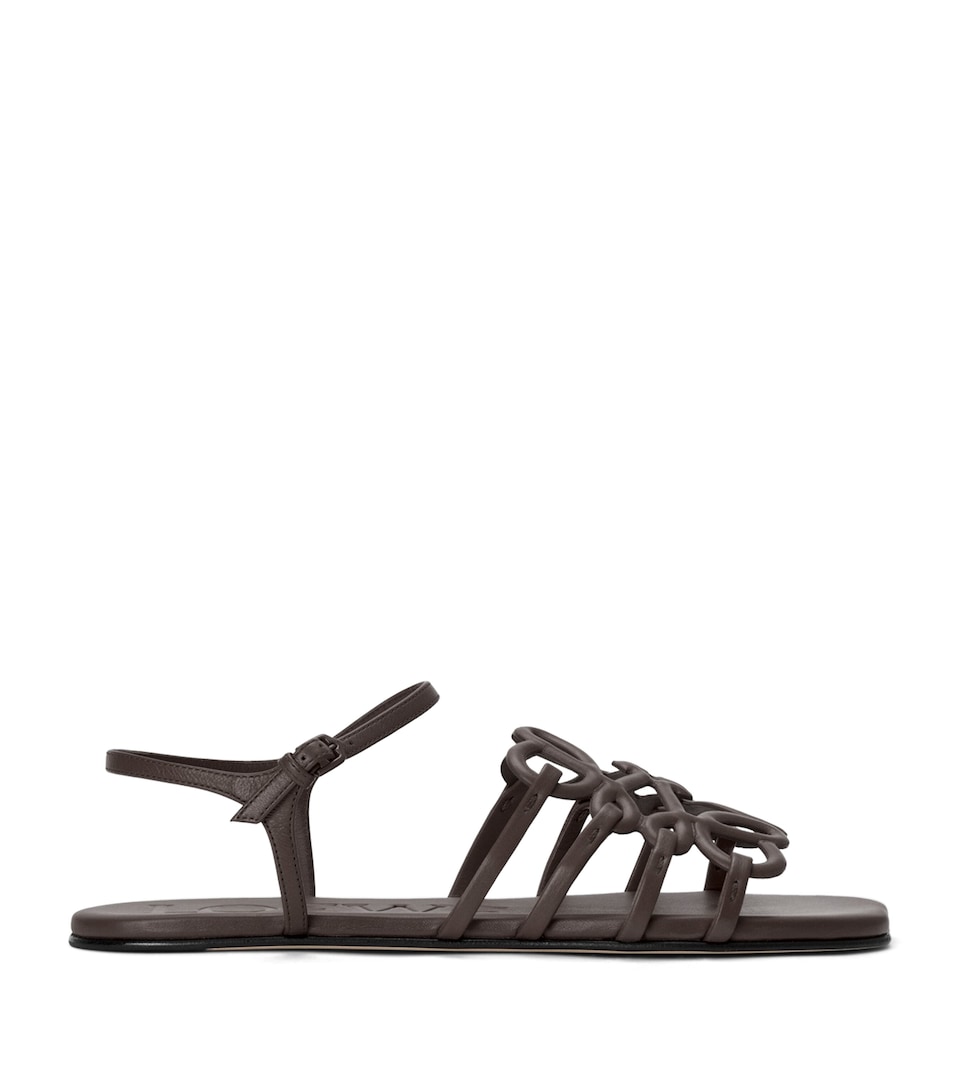 LOEWE x Paula's Ibiza Leather Petal Anagram Sandals Dark Brown