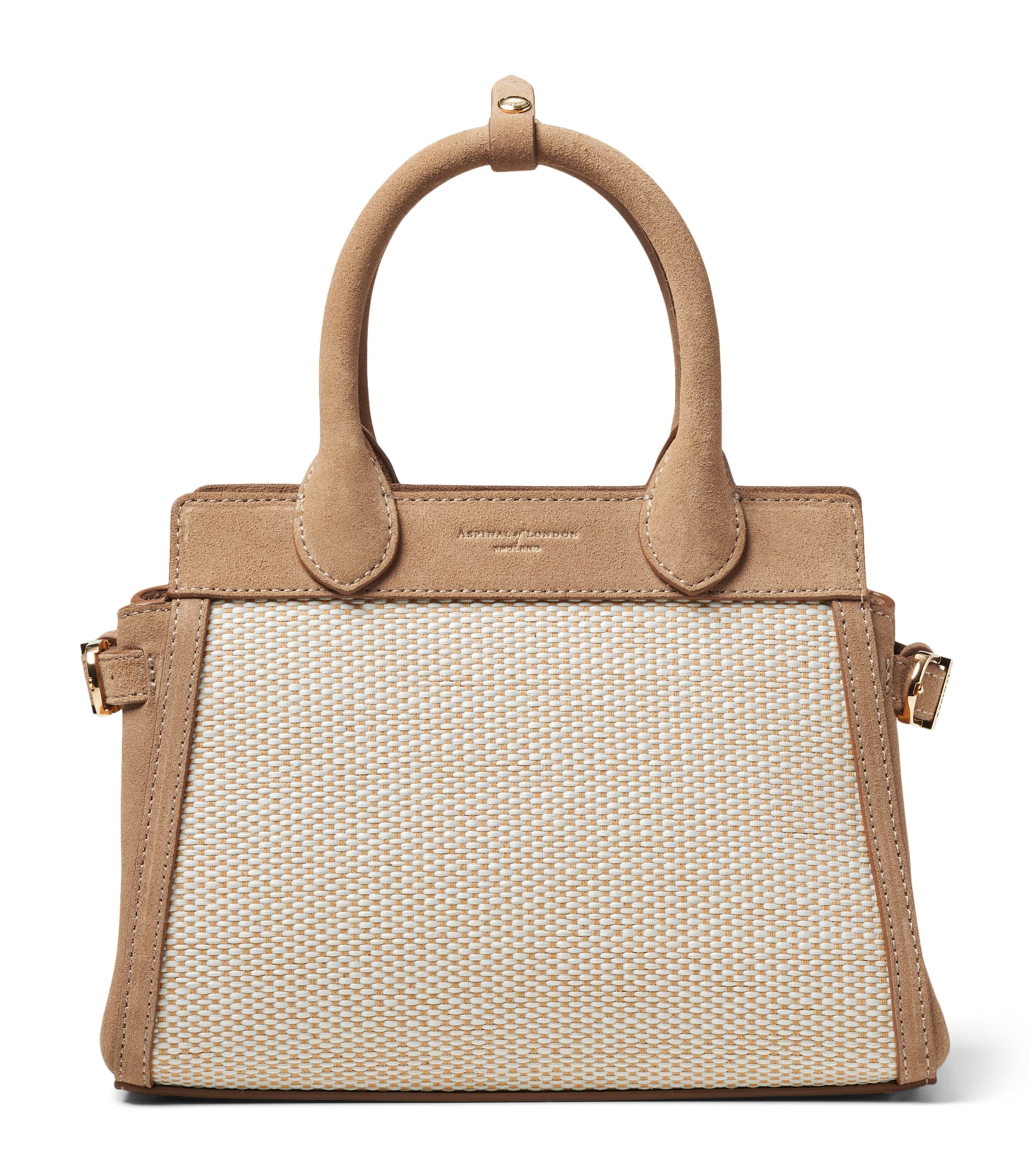 Aspinal Of London Mini Raffia-Suede Savannah Top-Handle Bag Ivory