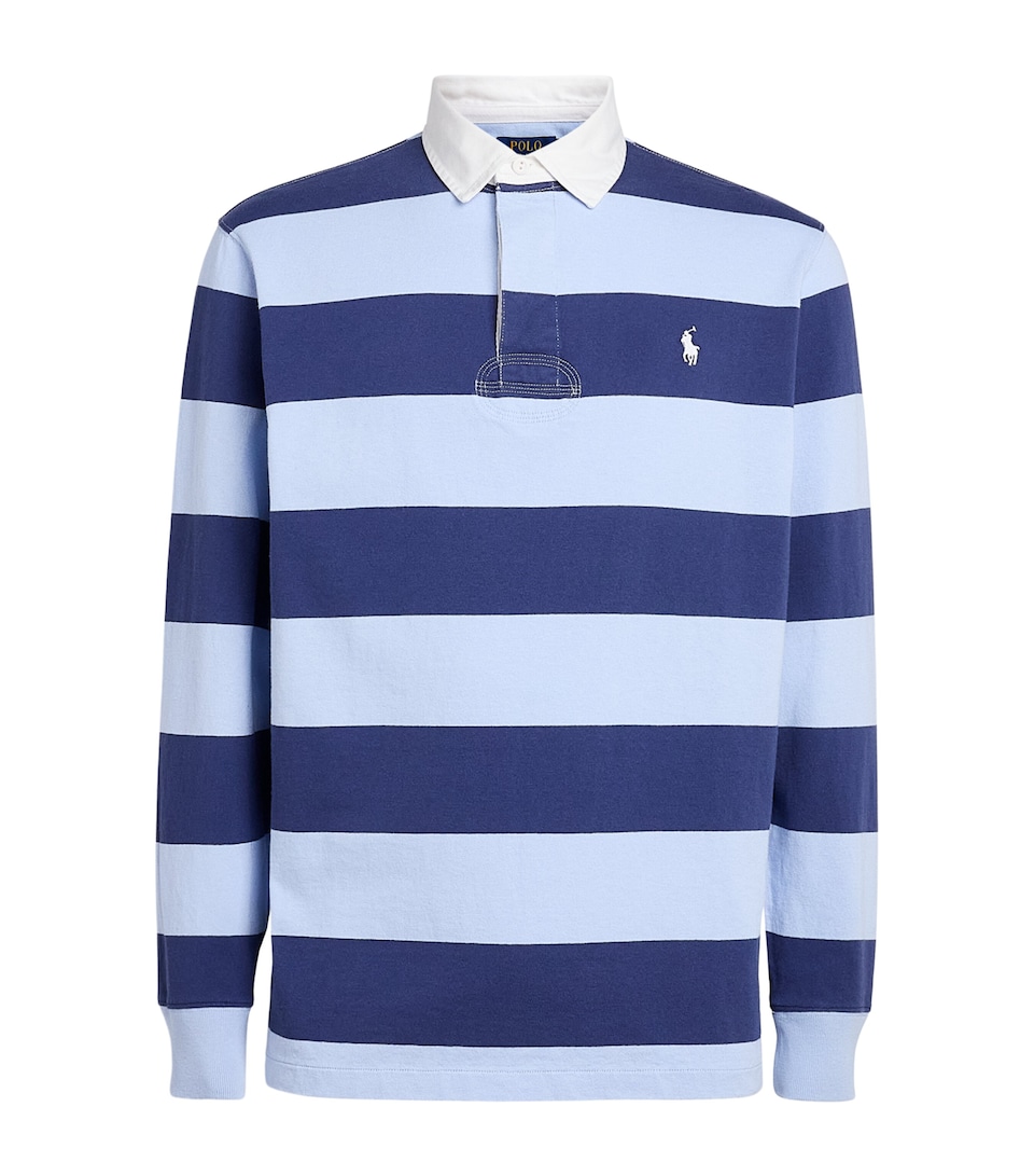 Polo Ralph Lauren Mens Cotton Stripe Rugby Shirt Light Nvy/offce Blue