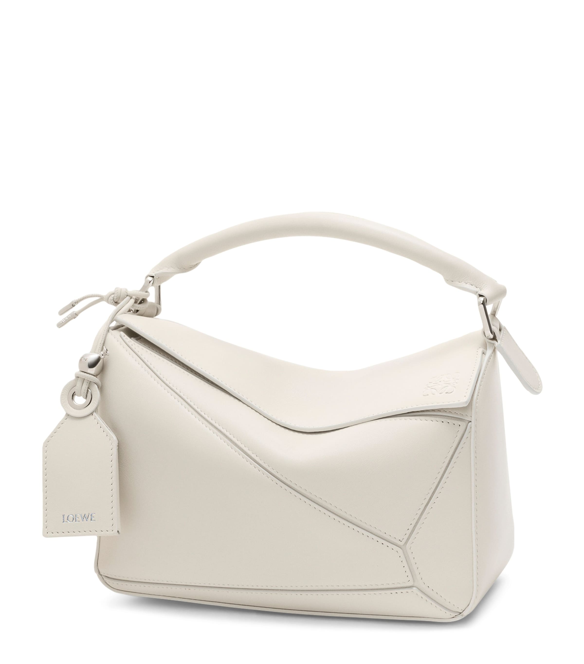 LOEWE Small Leather Featherlight Puzzle Top-Handle Bag Soft White