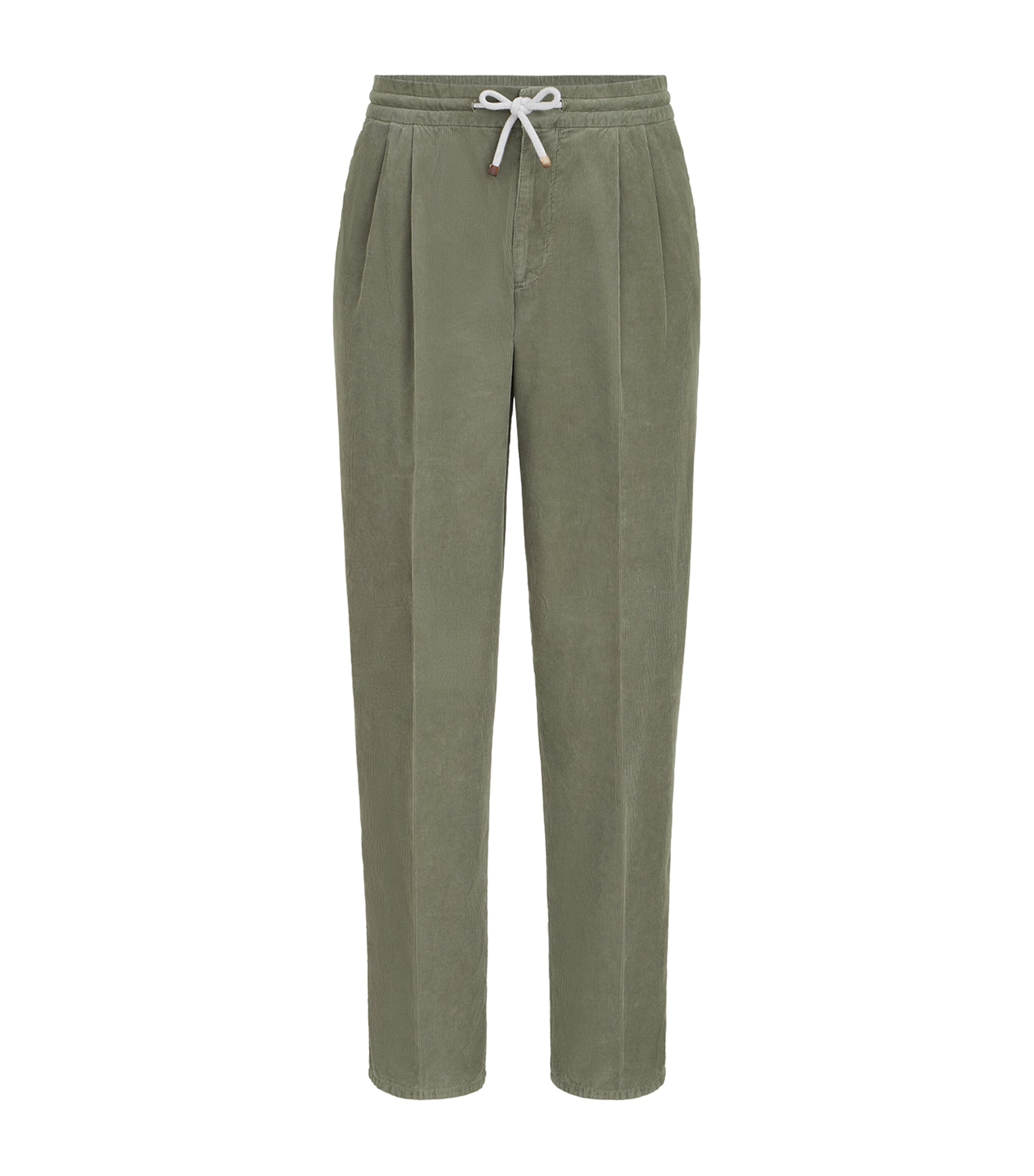 Brunello Cucinelli Mens Cotton Drawstring Trousers Army Green