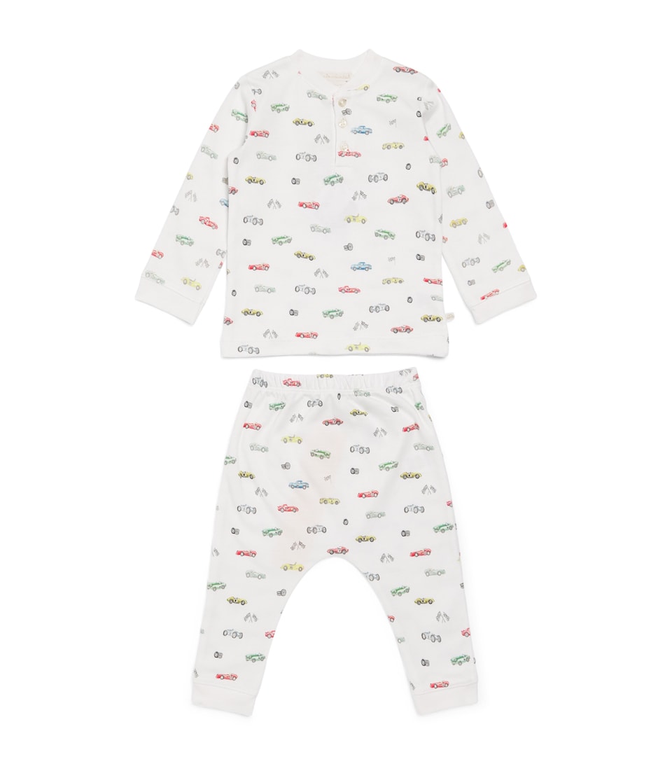 Marie-Chantal Race Car Print Pyjama Set (3-24 Months) Ivory/imperial Blue