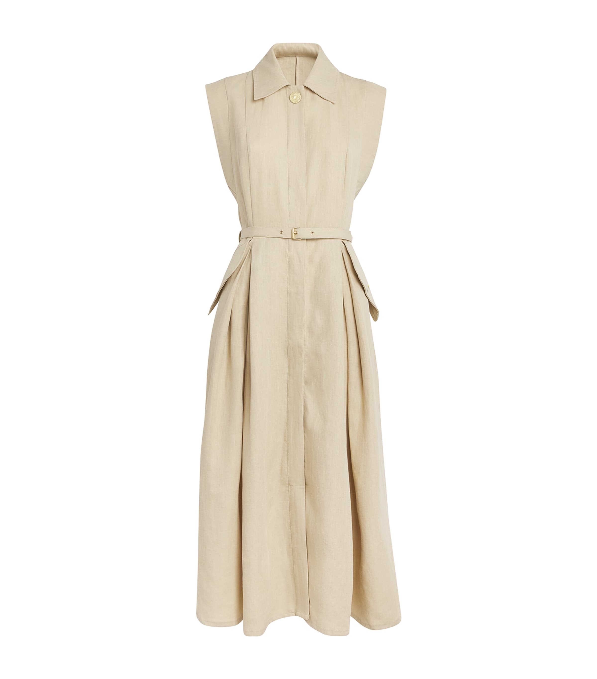 Le Kasha Womens Linen Belted Belek Midi Dress Beige