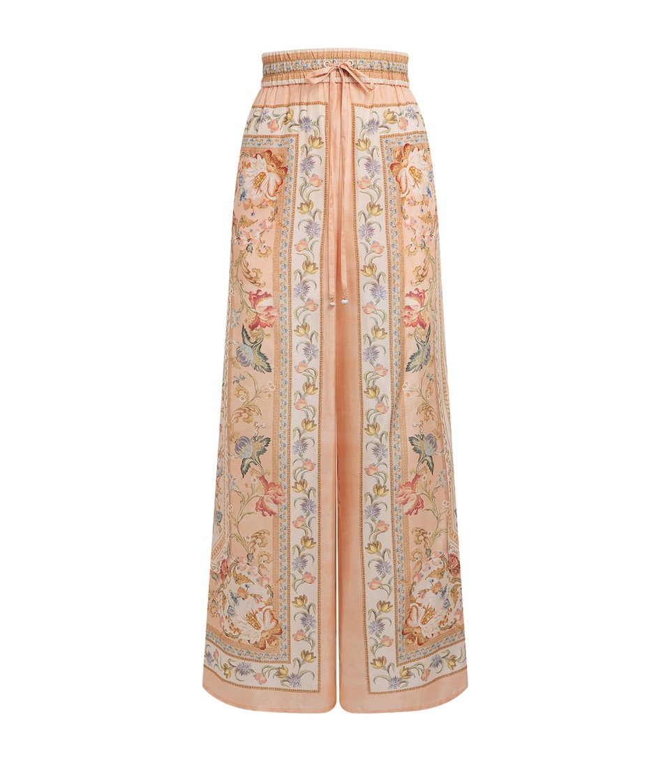 Zimmermann Womens Silk Roselight Drawstring Trousers Pink Tapestry Floral