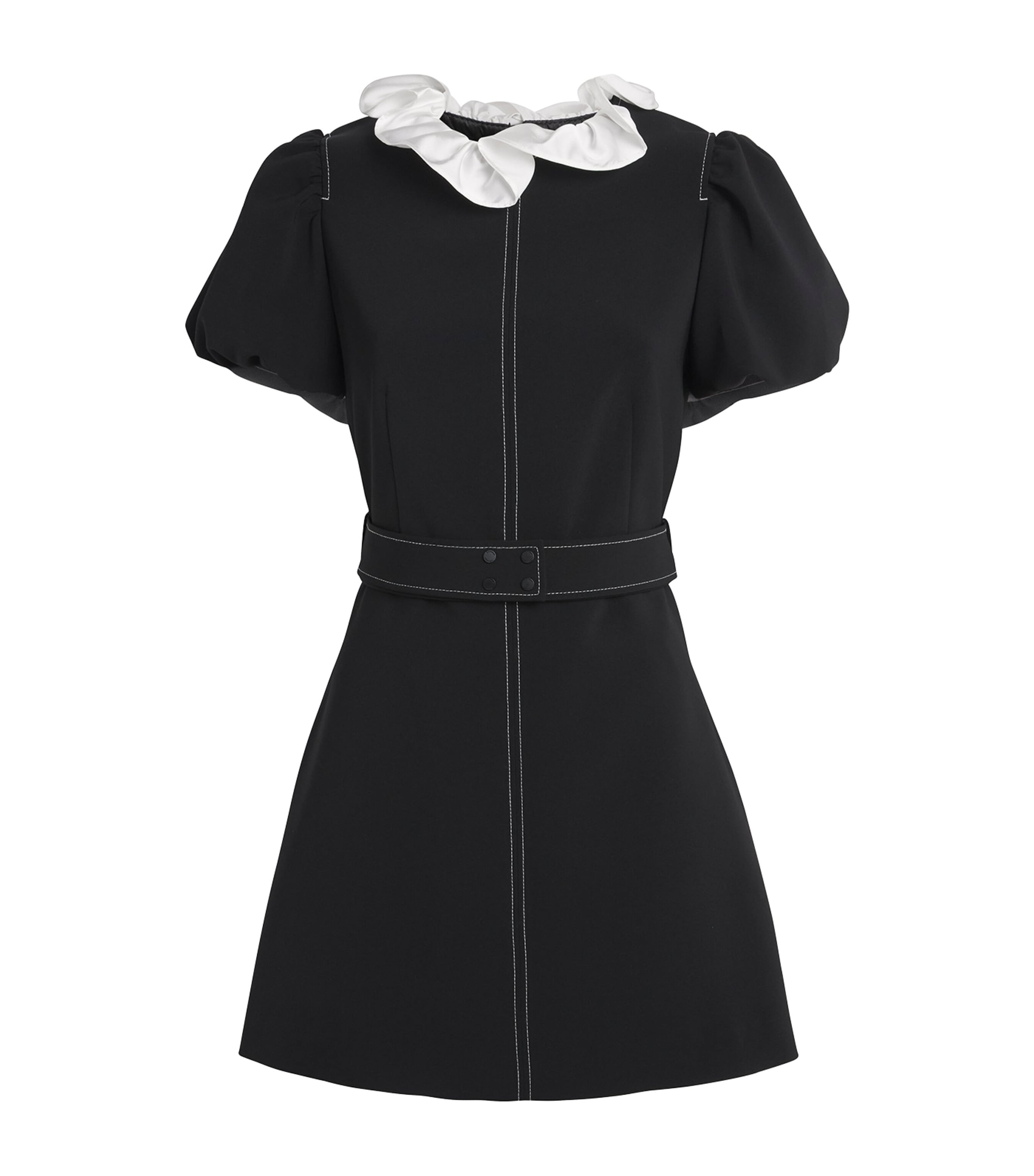 Belted Ruffle-Collar Mini Dress