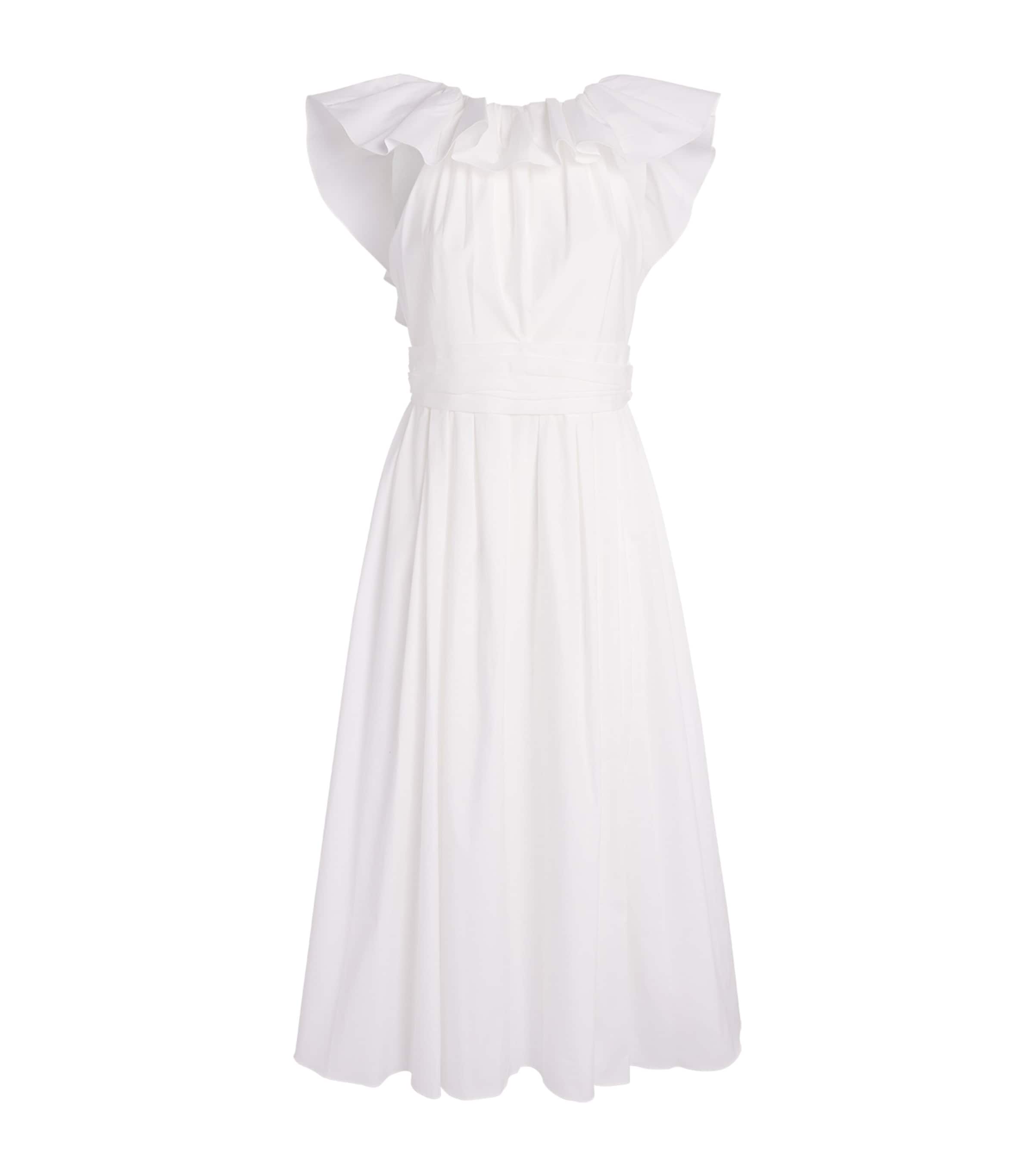 Carolina Herrera Womens Ruffle-Neck Midi Dress White