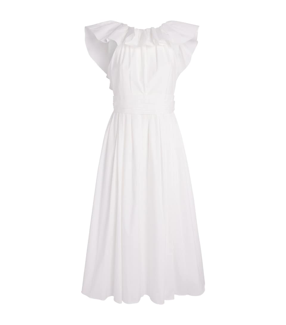 Carolina Herrera Womens Ruffle-Neck Midi Dress White