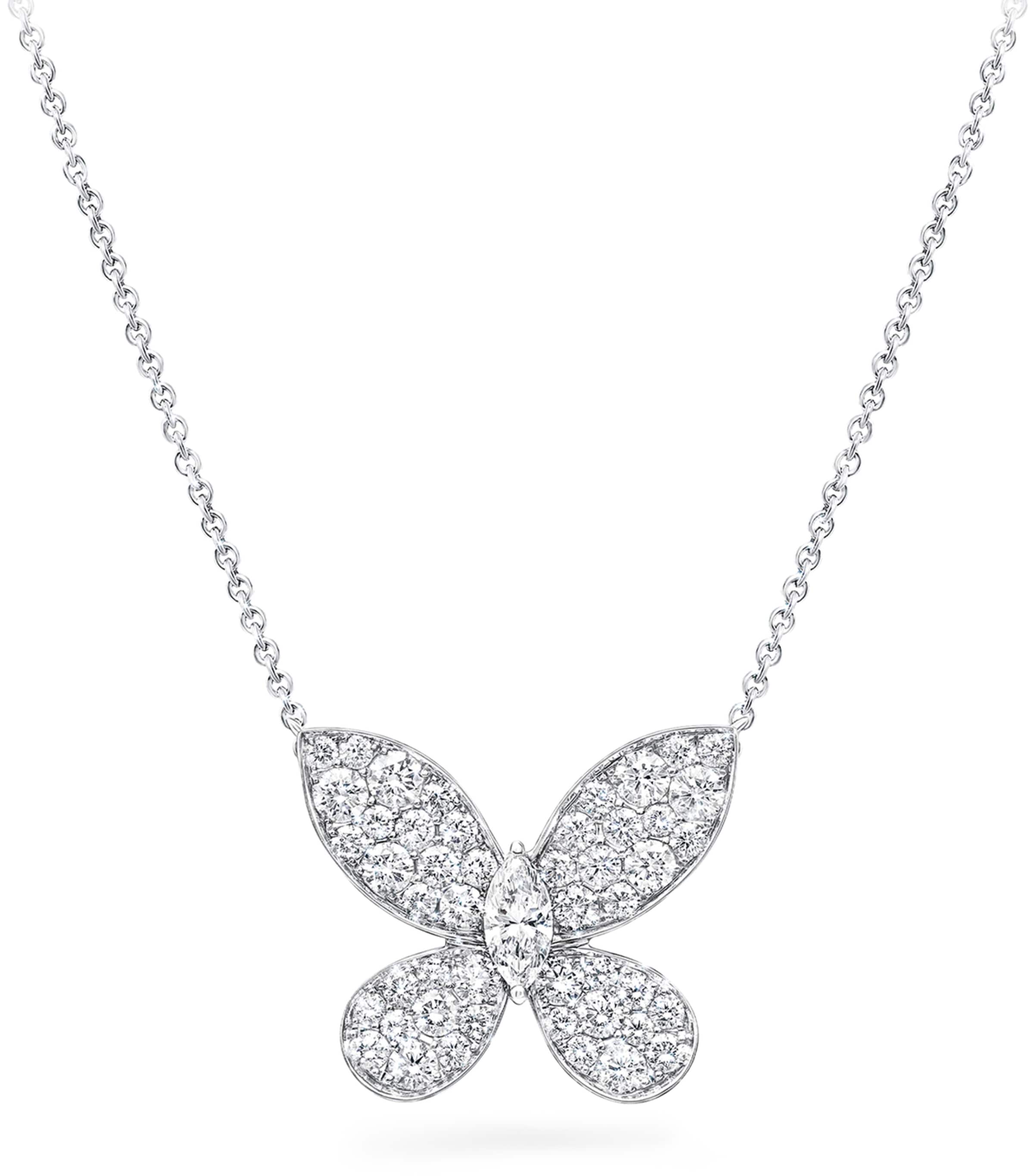 Graff White Gold and Diamond Pavé Butterfly Small Pendant Necklace White Gold