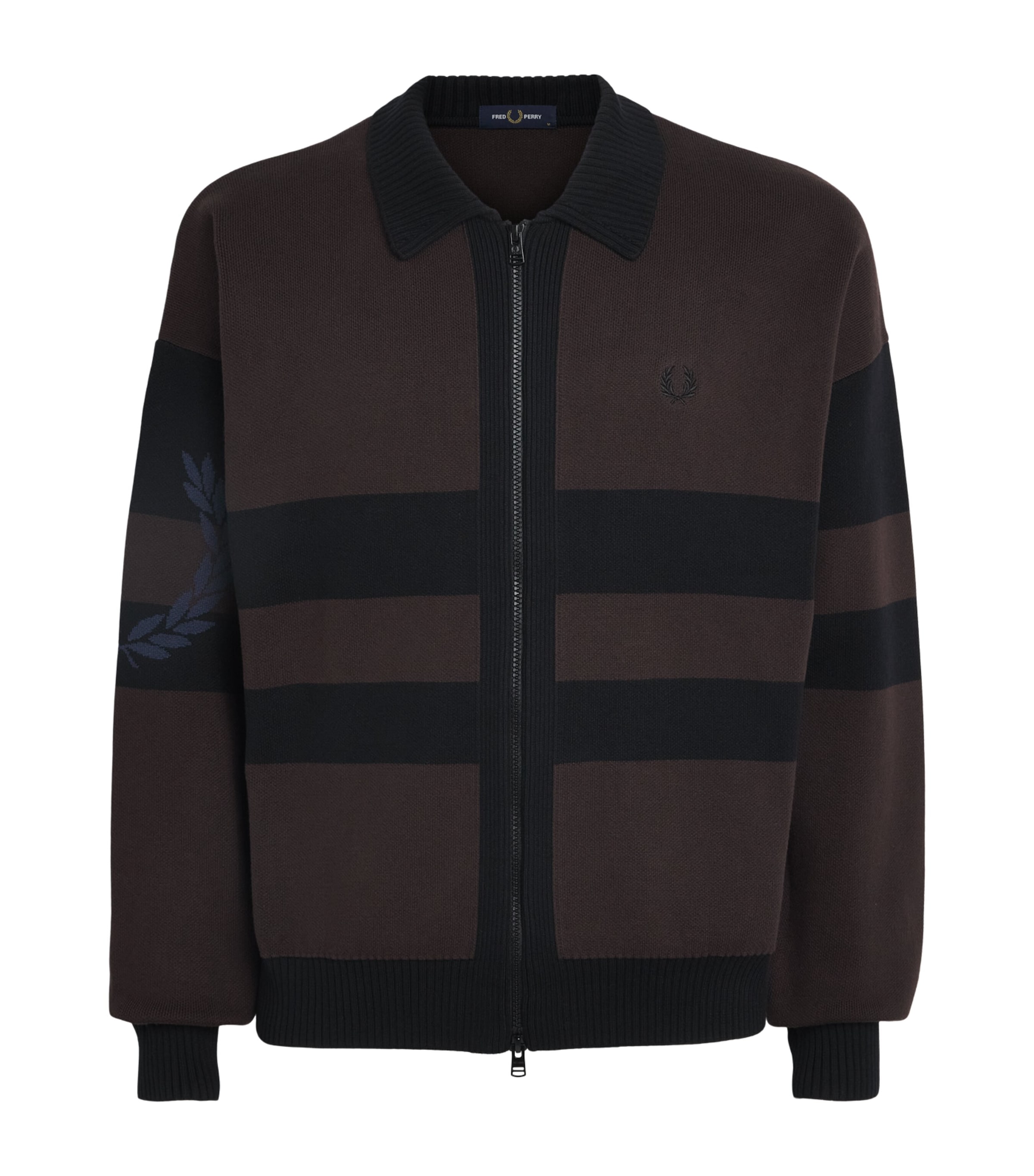 Fred Perry Mens Cotton Stripe Zip-Up Cardigan Rich Brown