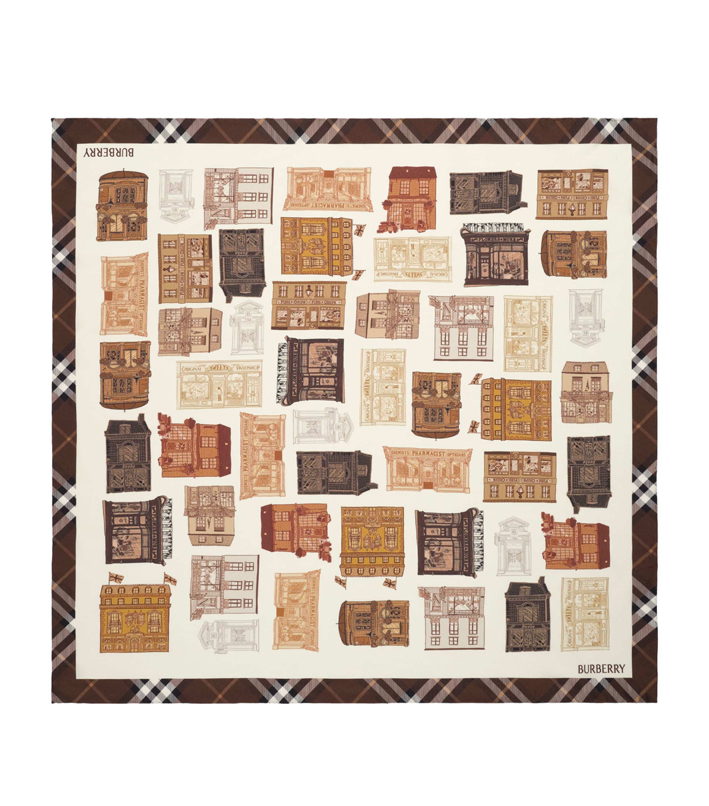 Burberry Silk Storefront Print Scarf Treacle Brown