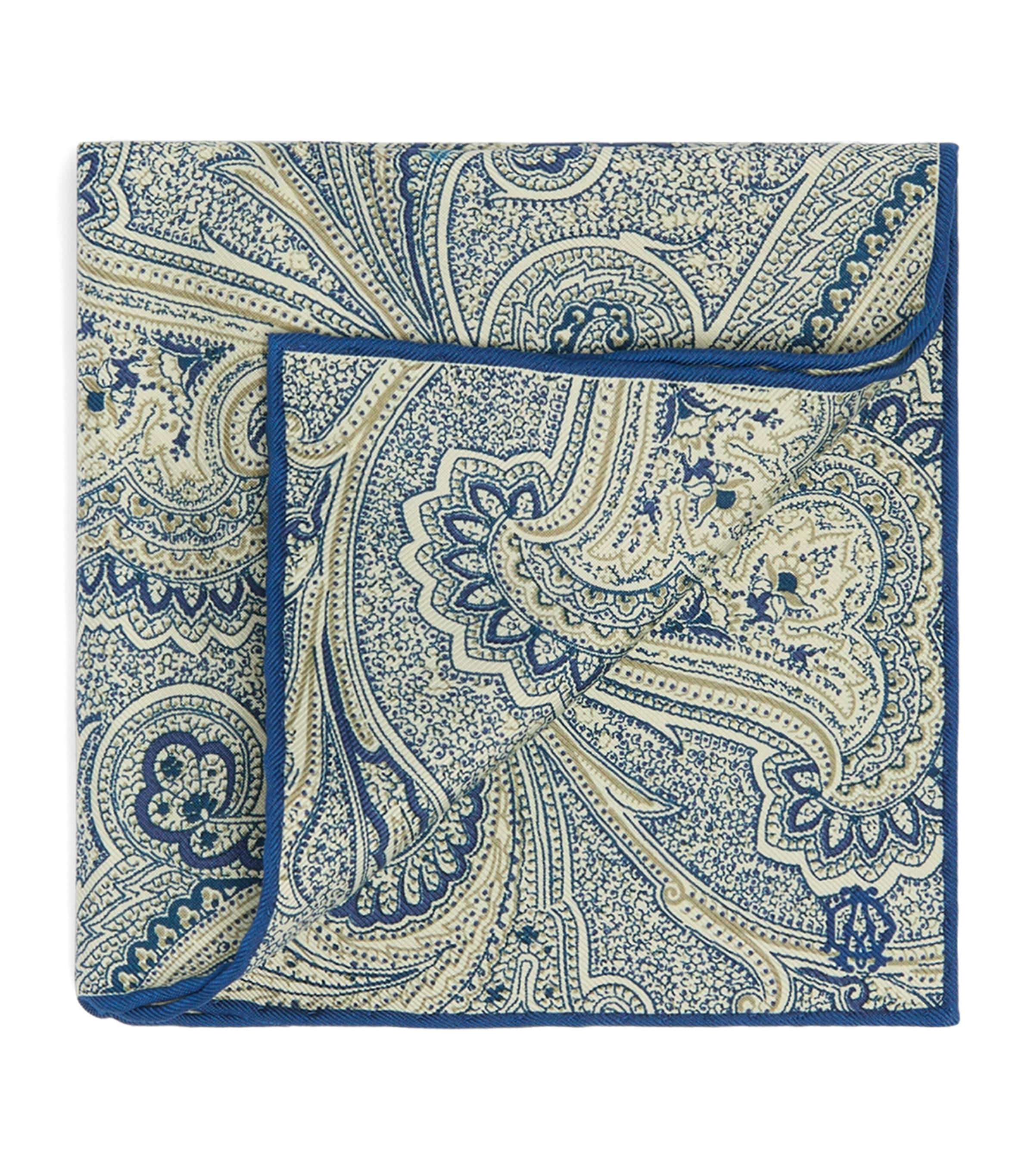 Dunhill Mulberry Silk Paisley Pocket Square Grey