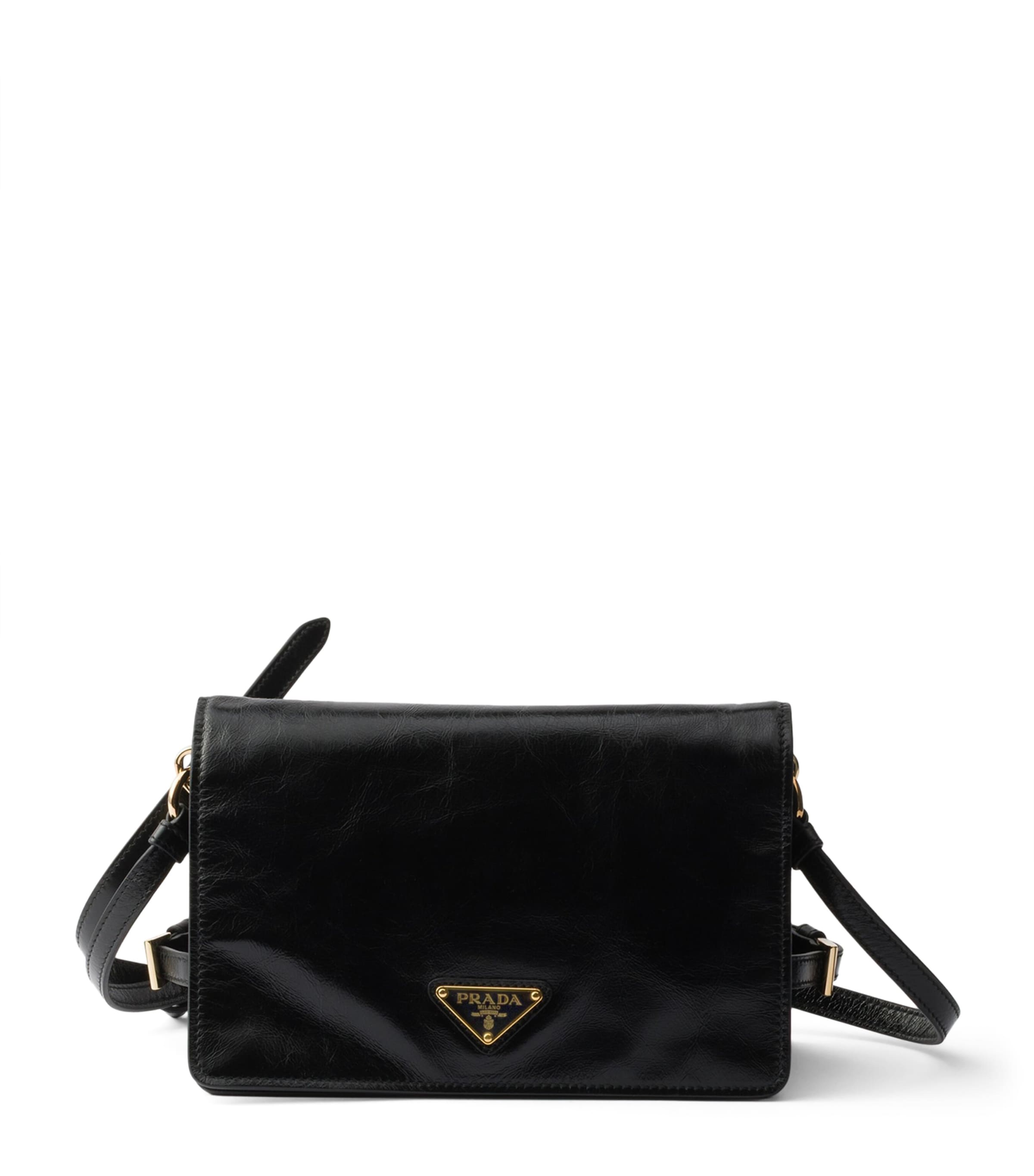 Prada Mini Leather Wallet with Strap Black