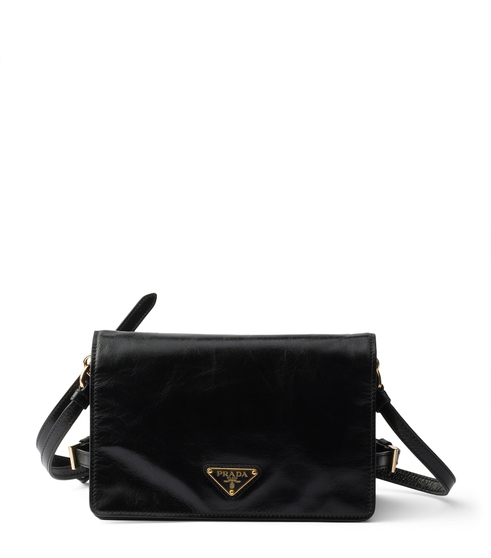 Prada Mini Leather Wallet with Strap Black