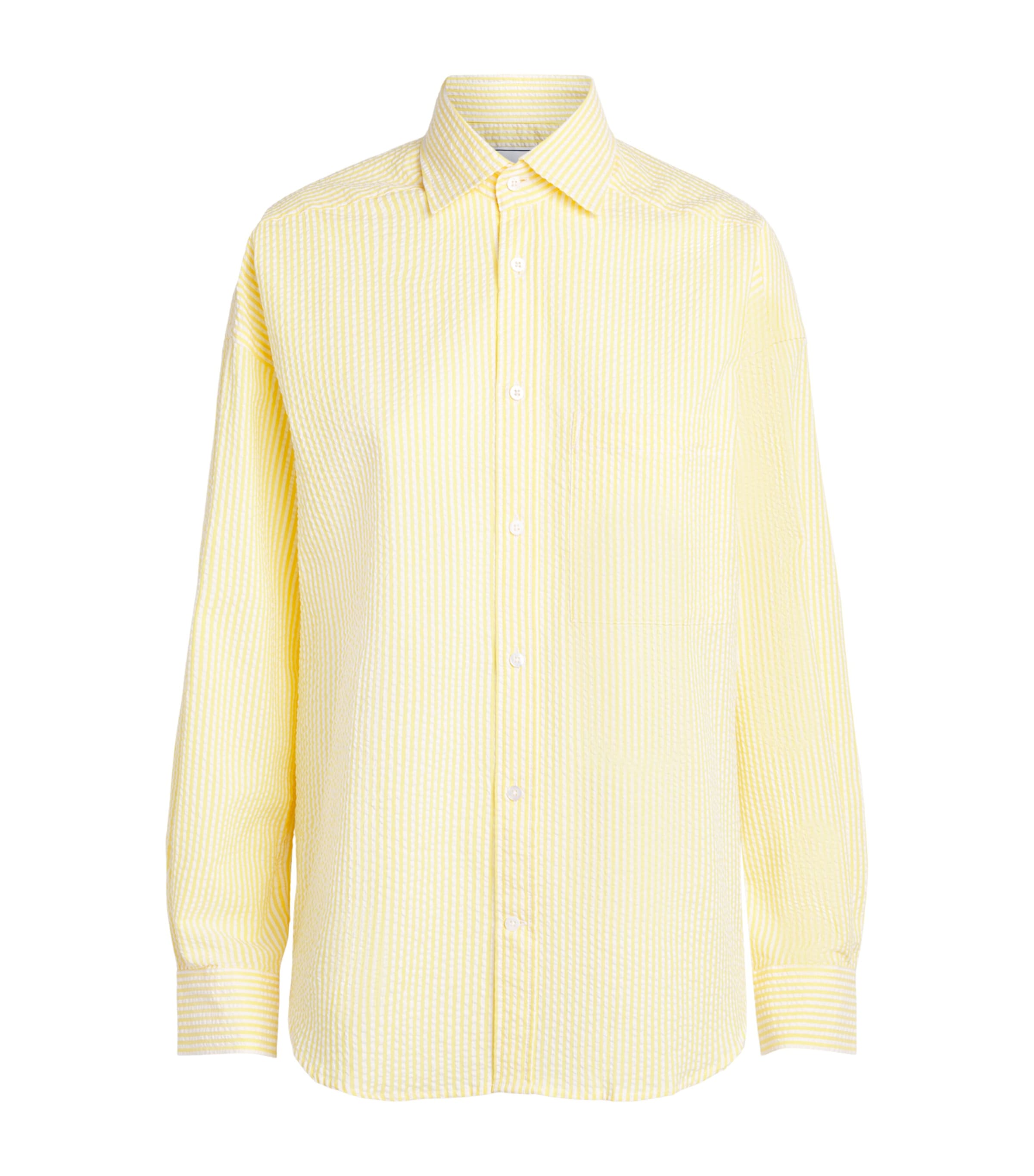 With Nothing Underneath Womens Seersucker Striped The Weekend Shirt Yellow Stripe