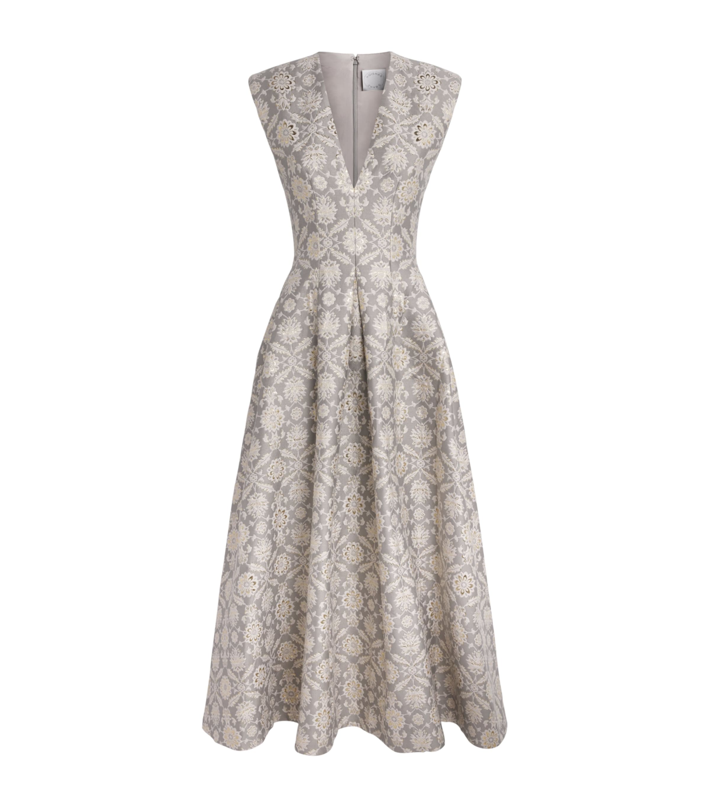 Huishan Zhang Womens Metallic Jacquard Kyle Midi Dress Grey