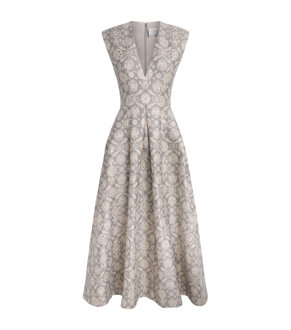 Huishan Zhang Womens Metallic Jacquard Kyle Midi Dress Grey