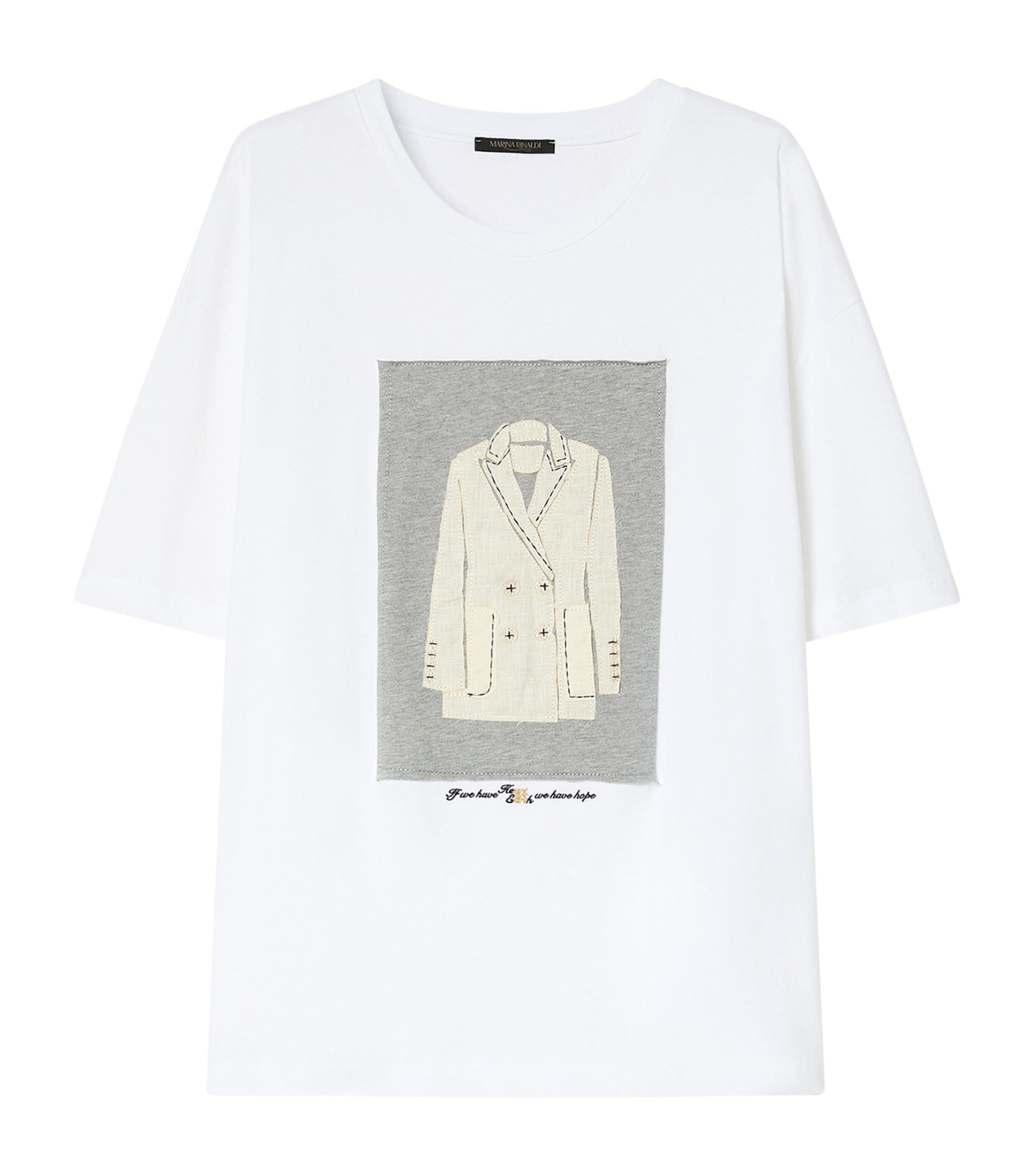 Marina Rinaldi Womens Graphic Appliqué T-Shirt Optical White