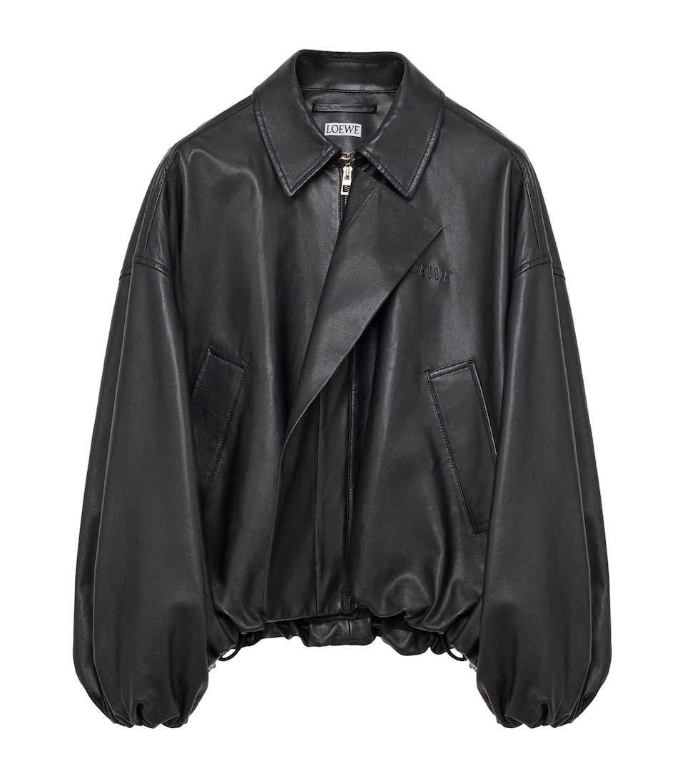 LOEWE Womens Leather Flap Bomber Jacket Black