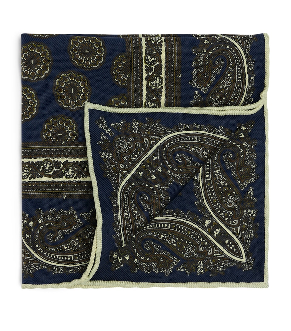 Dunhill Mulberry Silk Floral Medallion Pocket Square Navy