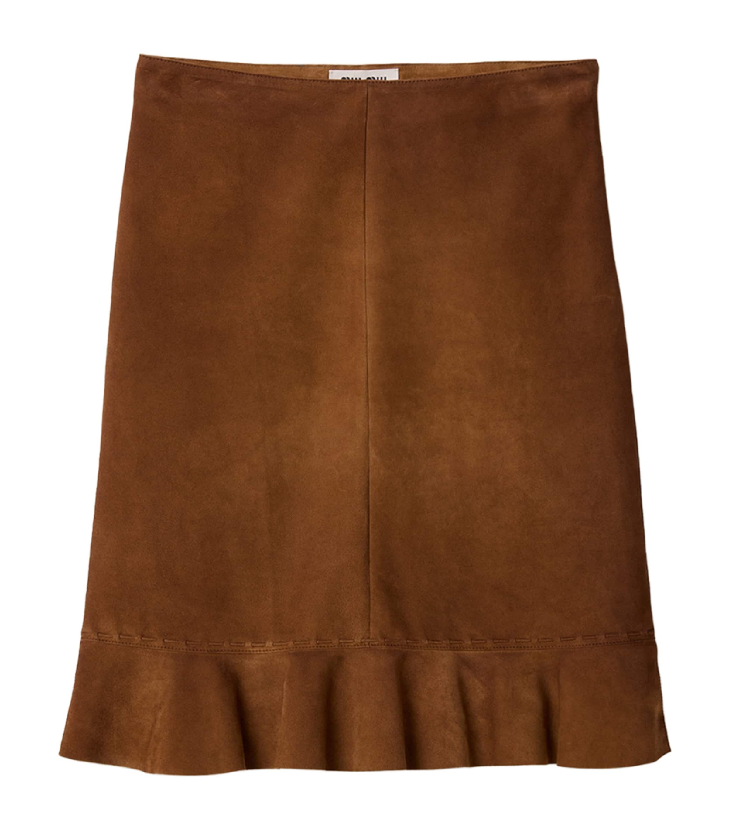 Miu Miu Womens Waxed Suede Midi Skirt Brown