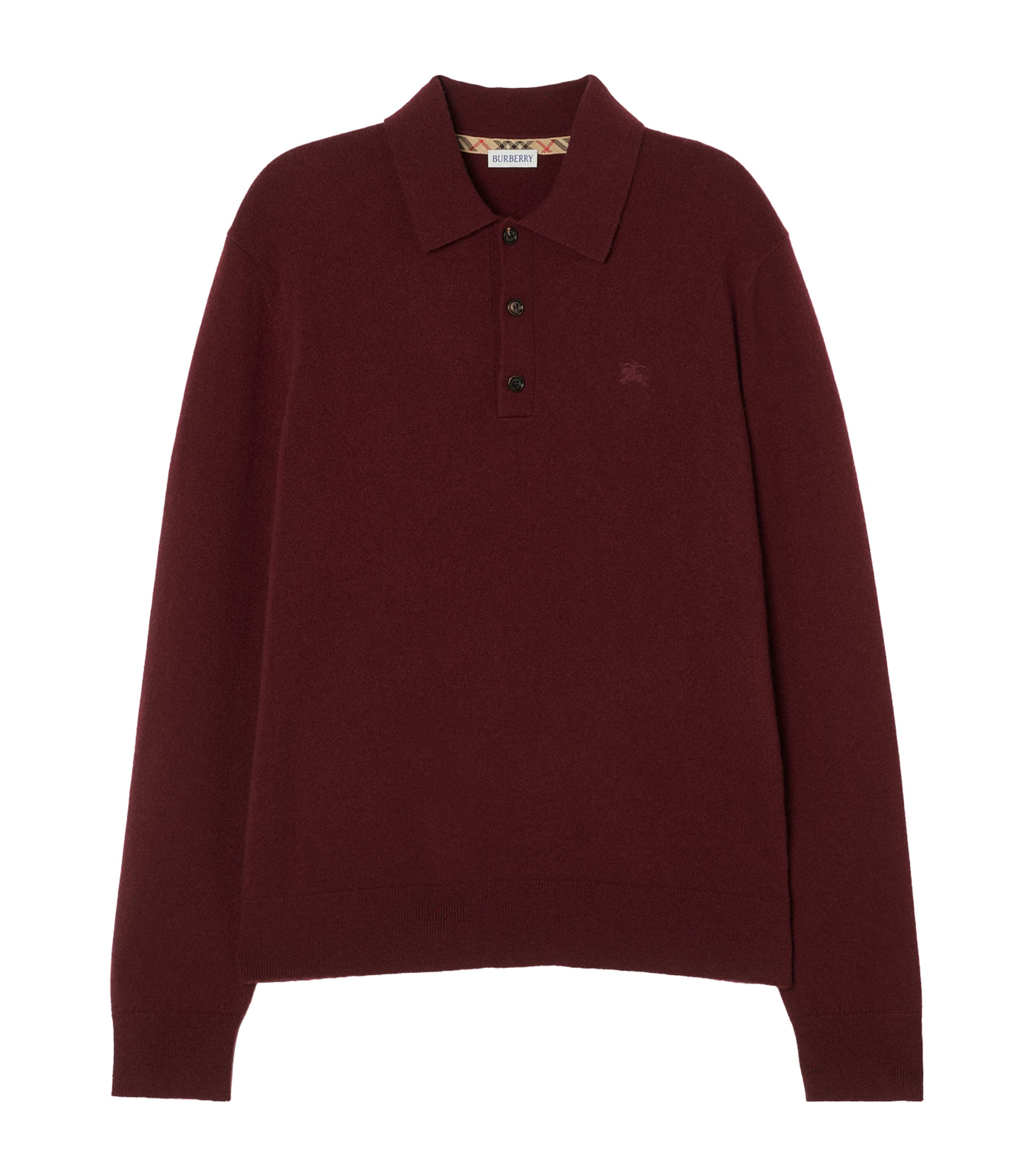 Burberry Mens Cashmere-Blend EKD Polo Shirt Oxblood Red