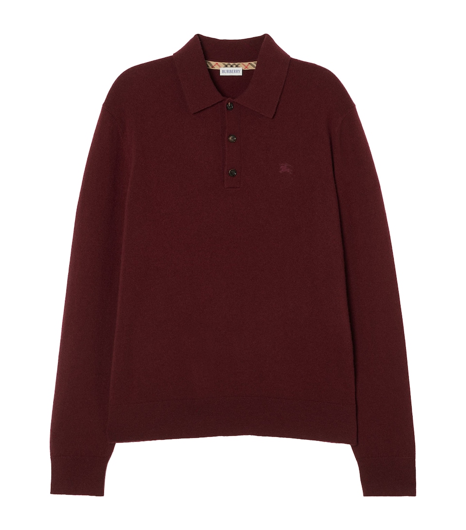 Burberry Mens Cashmere-Blend EKD Polo Shirt Oxblood Red