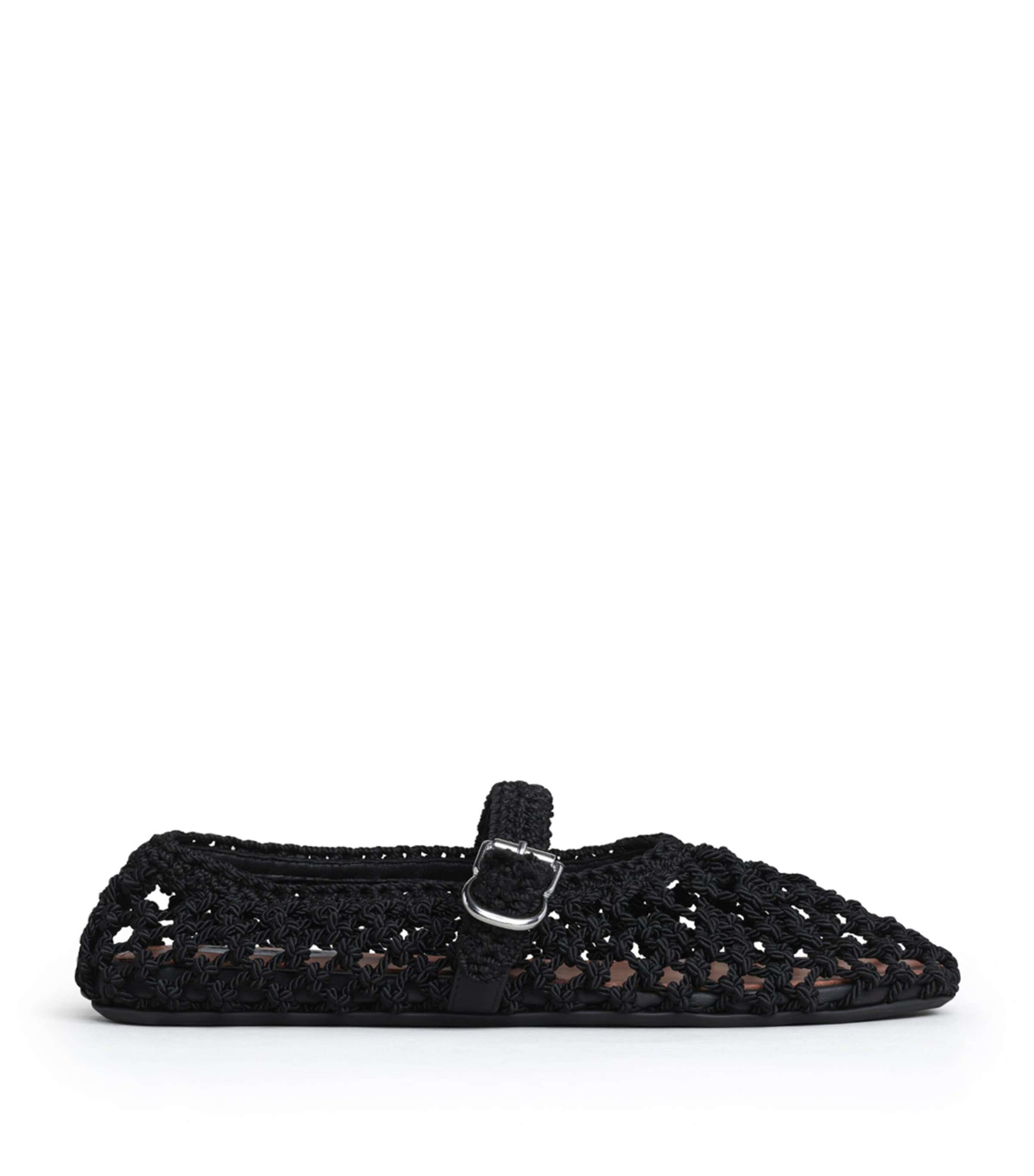 Alaïa Satin Crochet Ballet Flats Noir