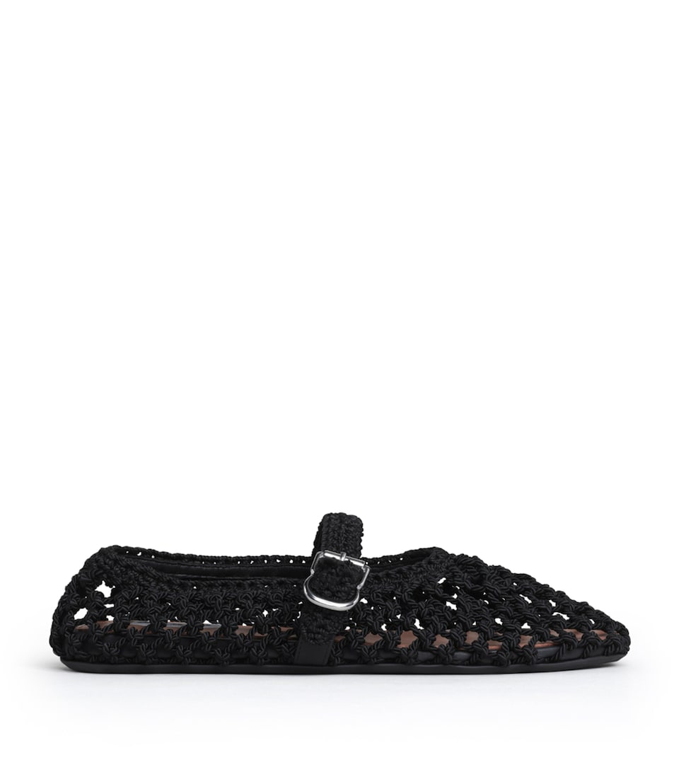 Alaïa Satin Crochet Ballet Flats Noir