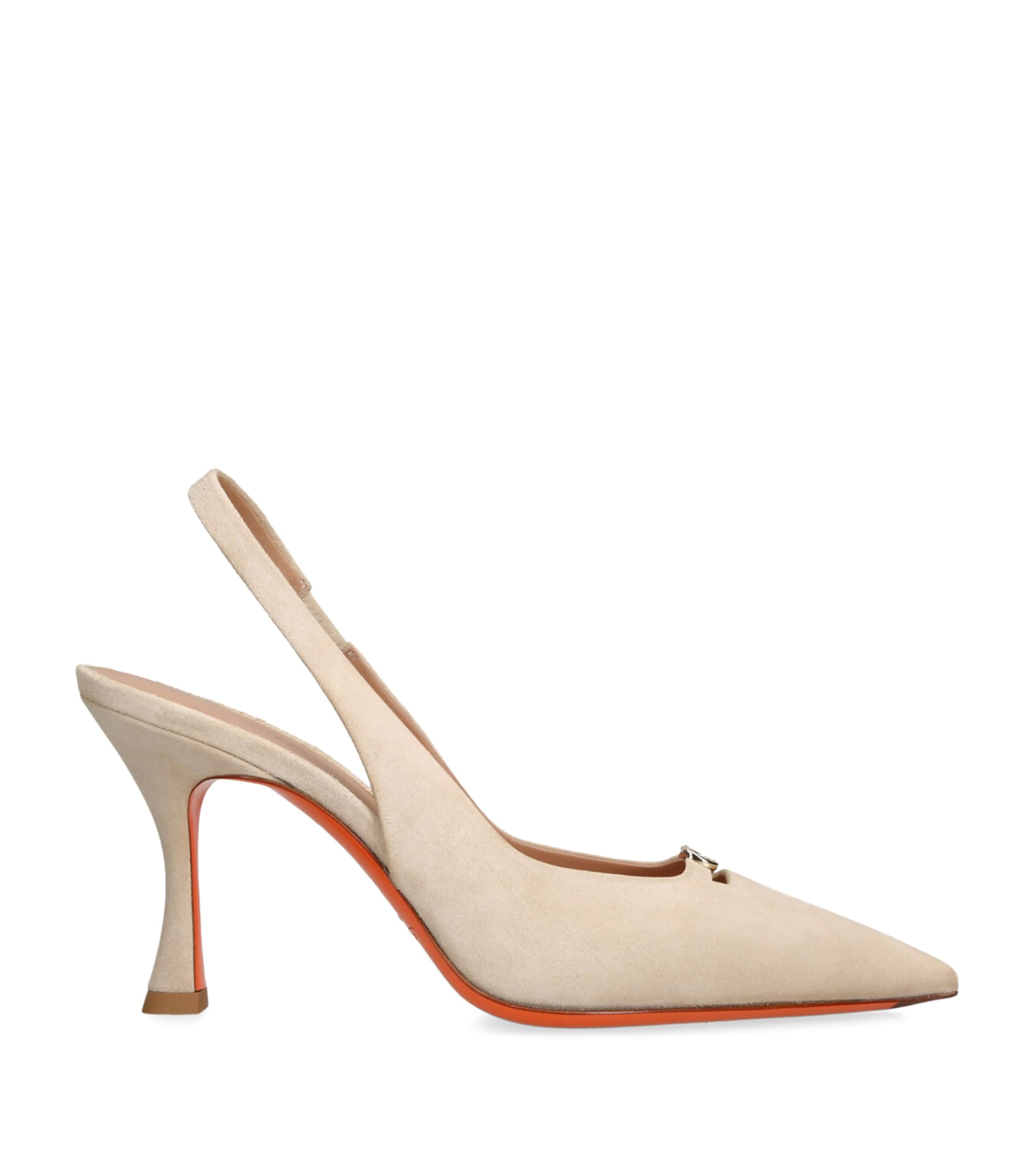 Santoni Suede Sabine Slingback Pumps 85 Beige