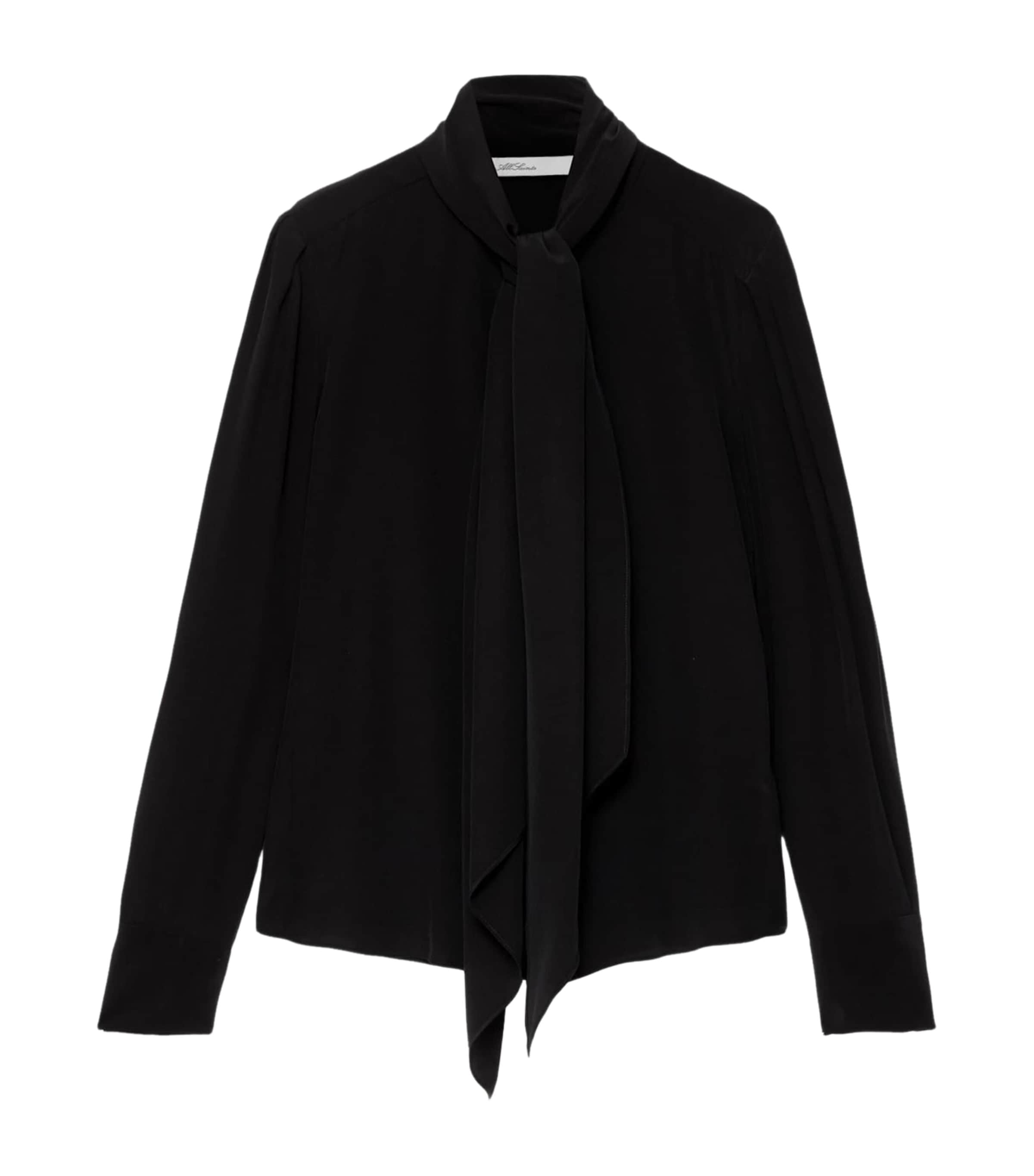 AllSaints Womens Silk Tie-Detail Iris Shirt Black
