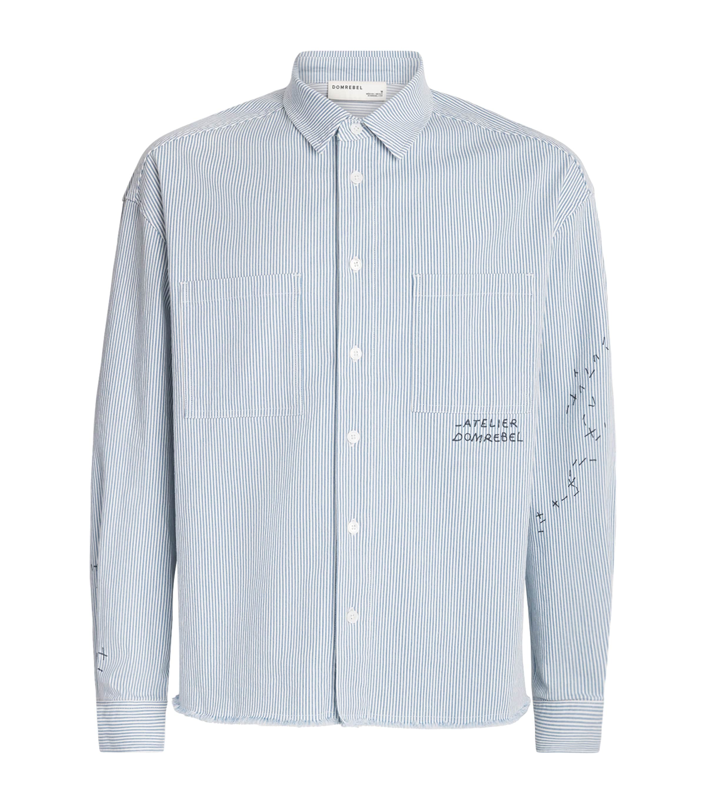 DOMREBEL Mens Stripe Indie Denim Overshirt Blue Stripes