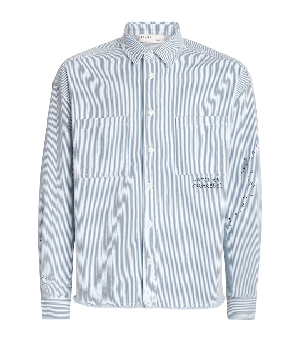 DOMREBEL Mens Stripe Indie Denim Overshirt Blue Stripes