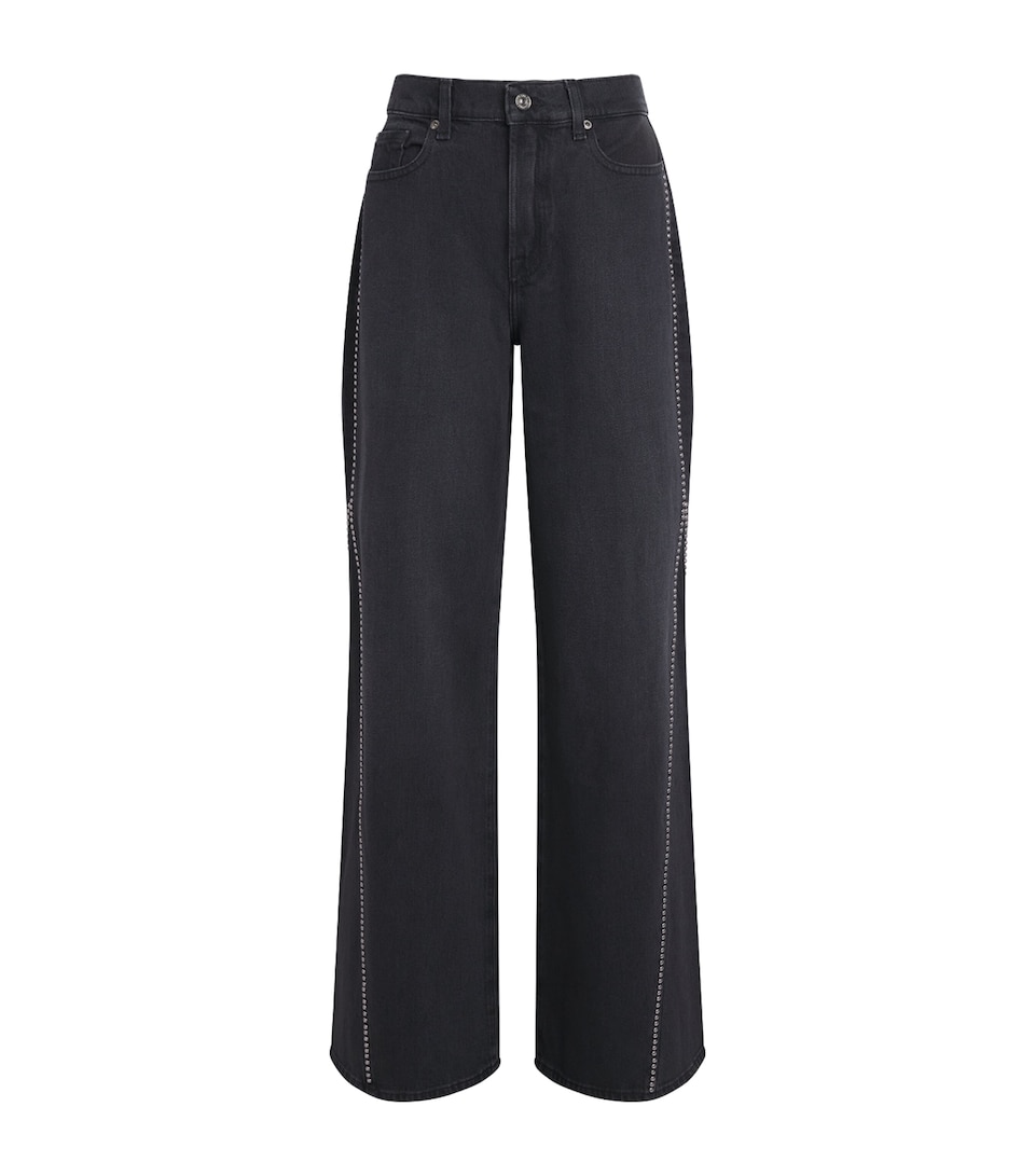 7 For All Mankind Womens Stud Lotta High-Rise Wide-Leg Jeans Nocturne